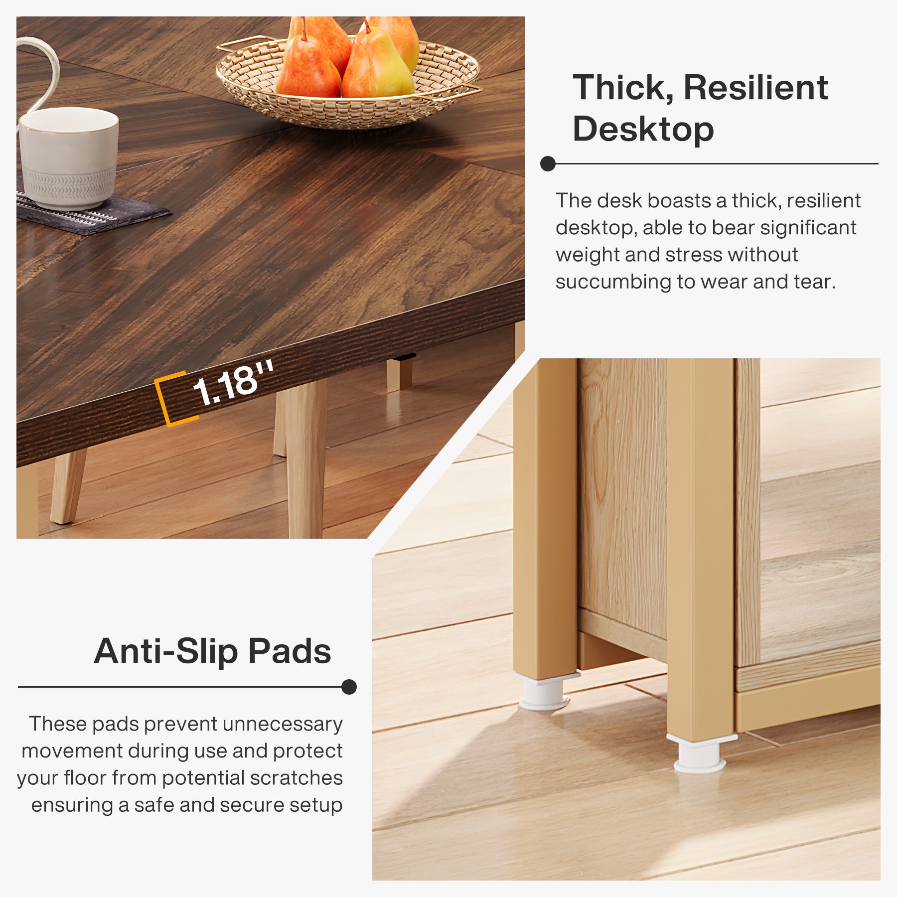 63" Dining Table, Wood Kitchen Table with Metal Frame for 4 People