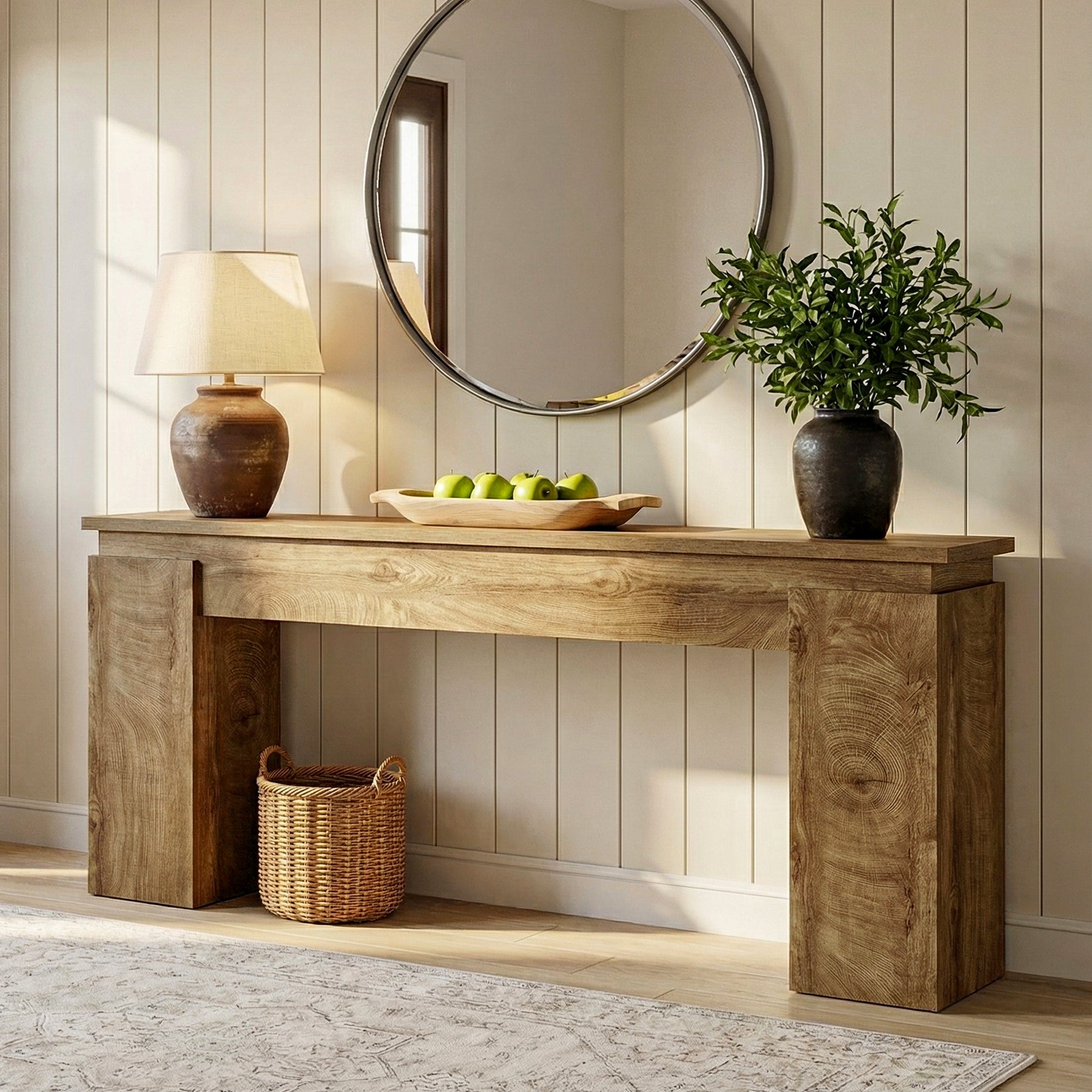 63-Inch Console Table, Farmhouse Sofa Table with Open Storage