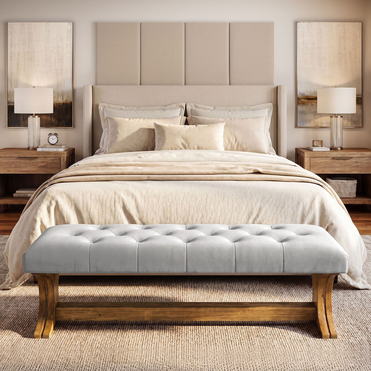 Tribesigns 55 Inch Upholstered End of Bed Bench with Tufted Cushion, Farmhouse Storage Bench for Bedroom and Living Room