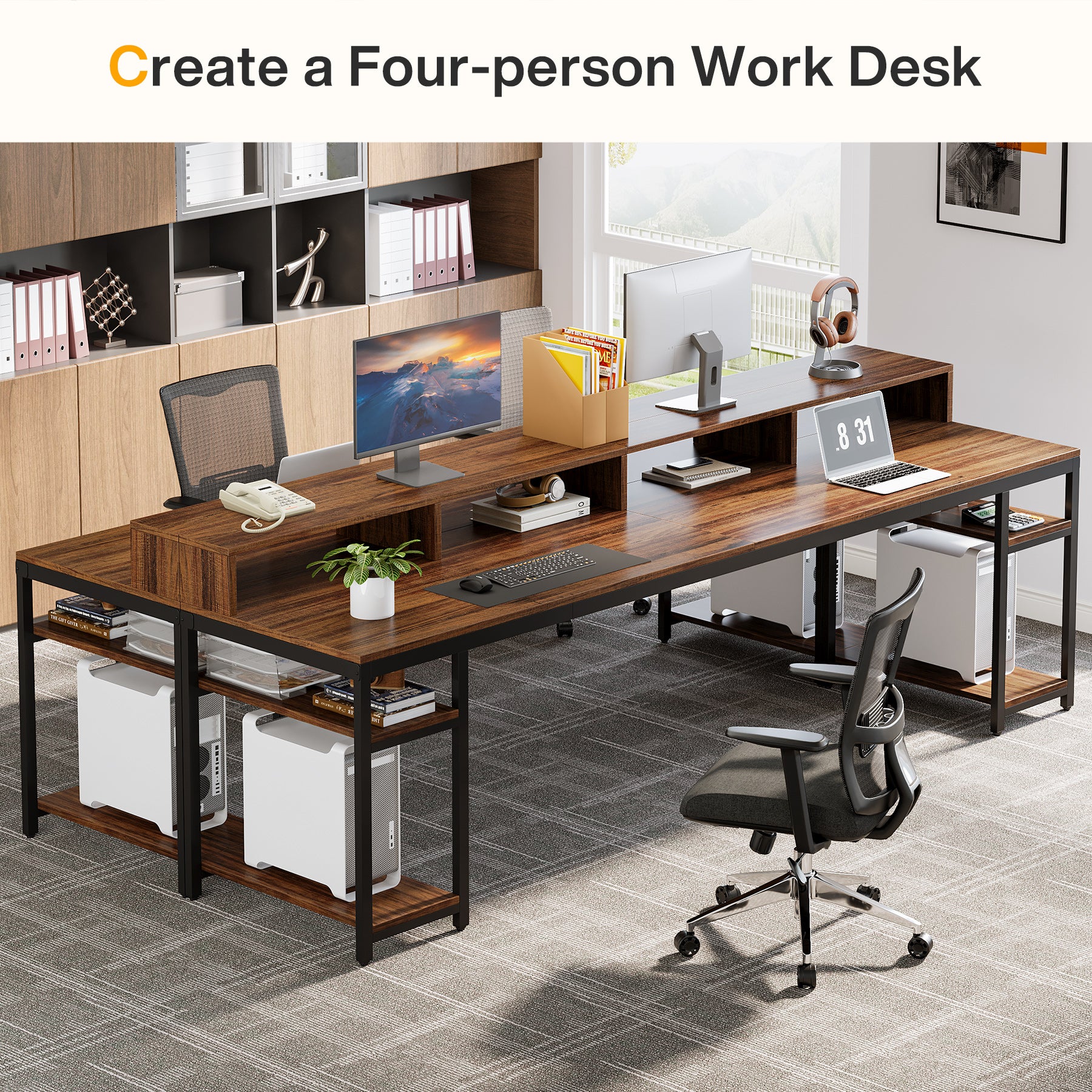 78.74" Two Person Desk with Monitor Stand, Double Computer Desk for Home Office Gaming Study