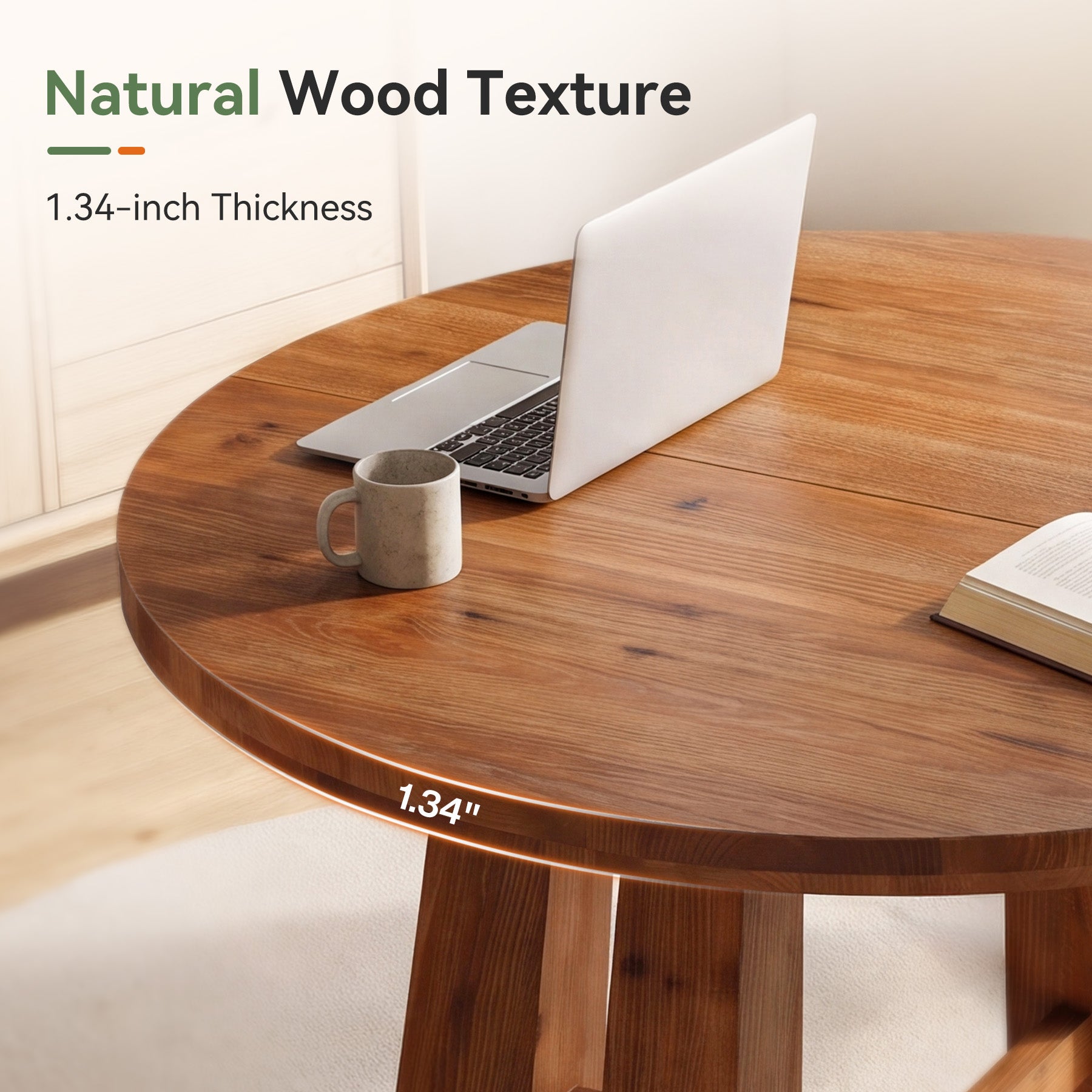 39.4 Inch Solid Wood Round Dining Table with Cross Base, Farmhouse Kitchen Table for 2-4