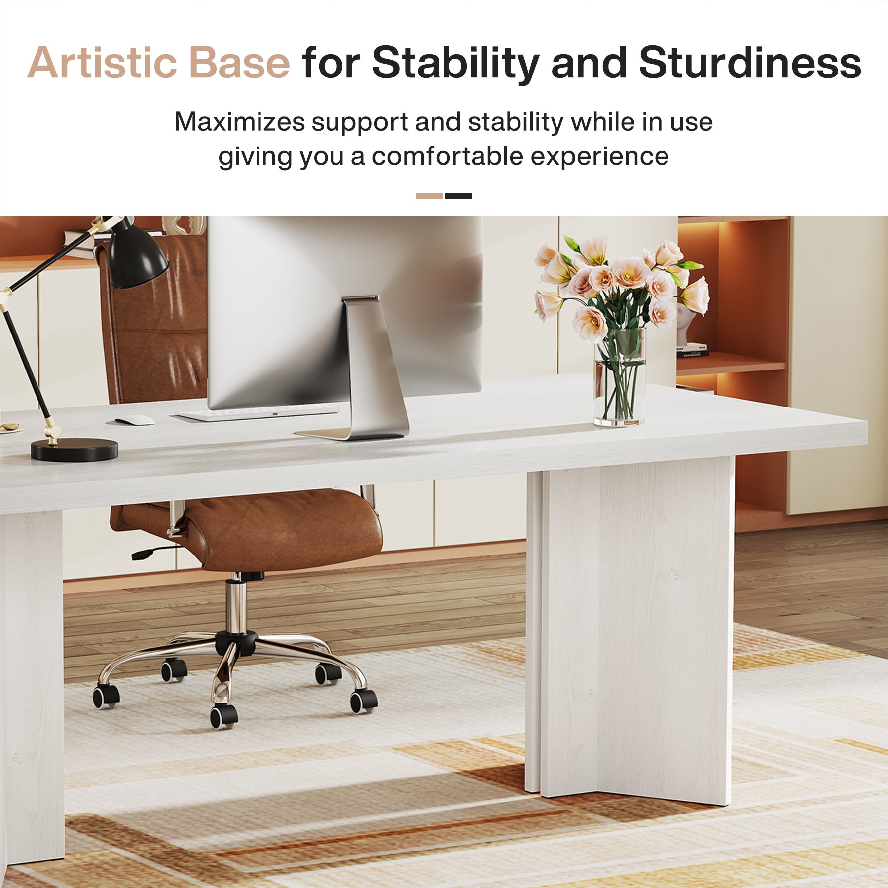63" Wood Executive Desk, Farmhouse Computer Desk with Large Tabletop