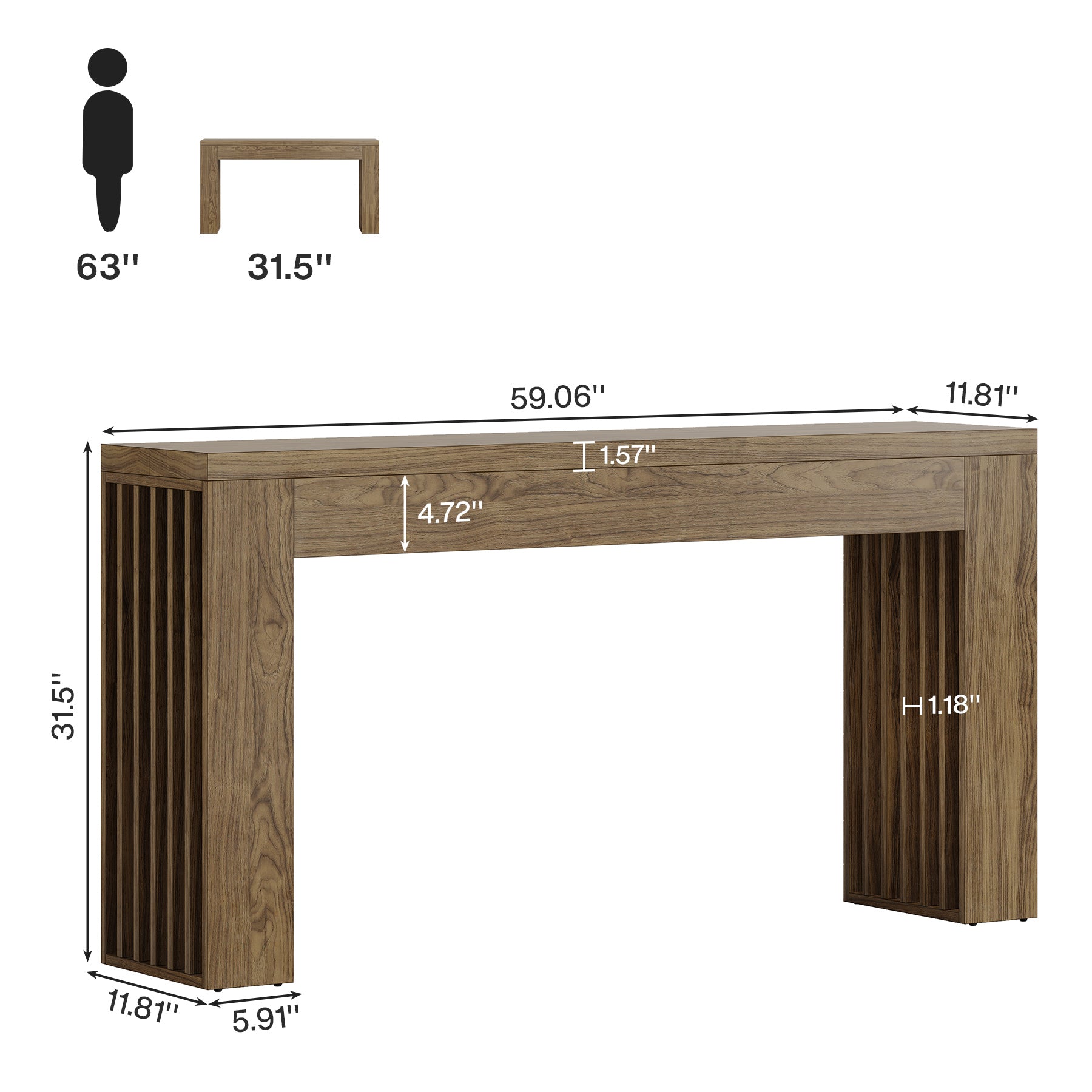 Tribesigns 59-Inch Console Table with Vertical Slat Legs and Wood Grain Finish, Farmhouse Sofa Table for Entryway Hallway and Living Room