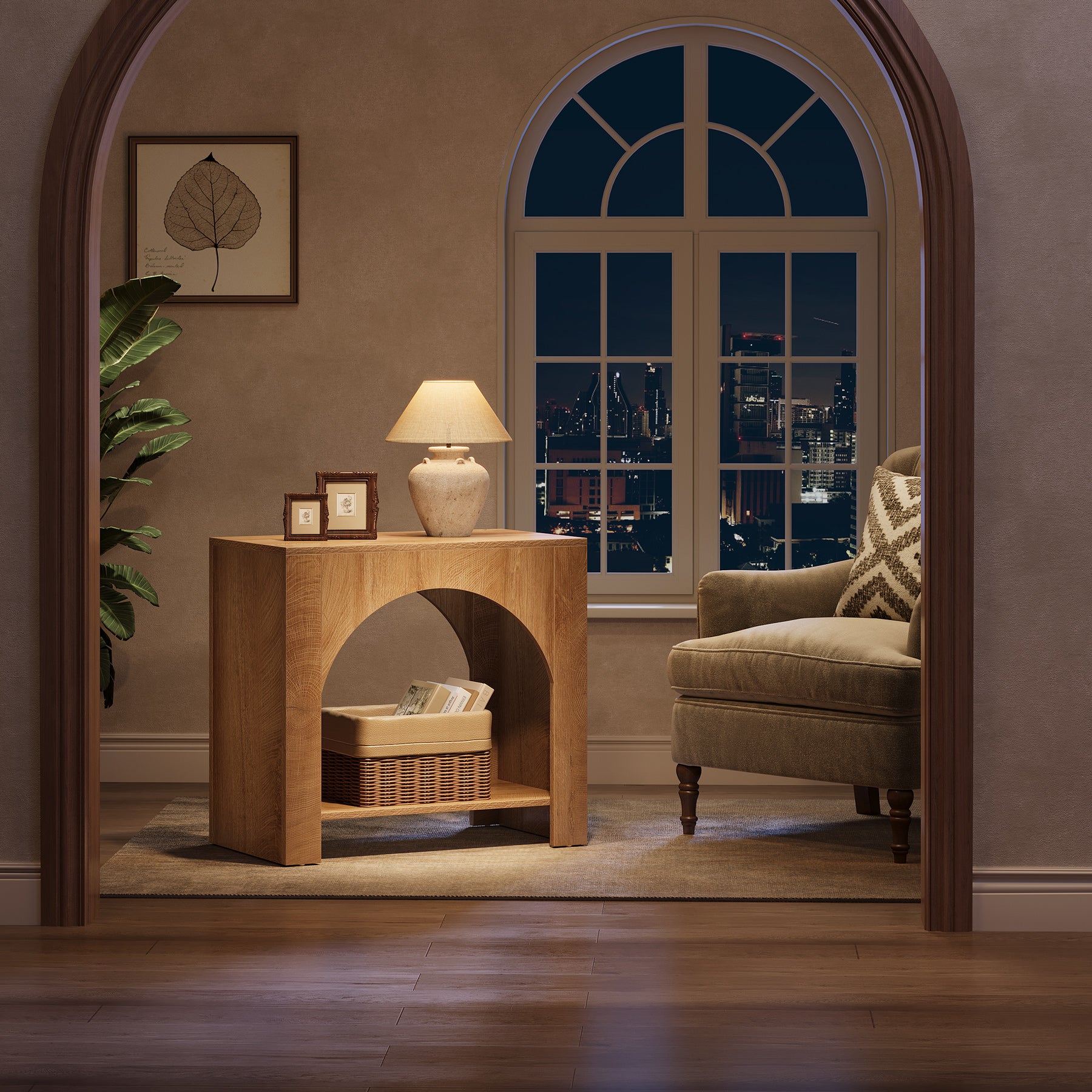 Tribesigns 27.6 Inch Farmhouse Side Table with Storage, Large Wooden End Table with Cabinet Shelf for Living Room