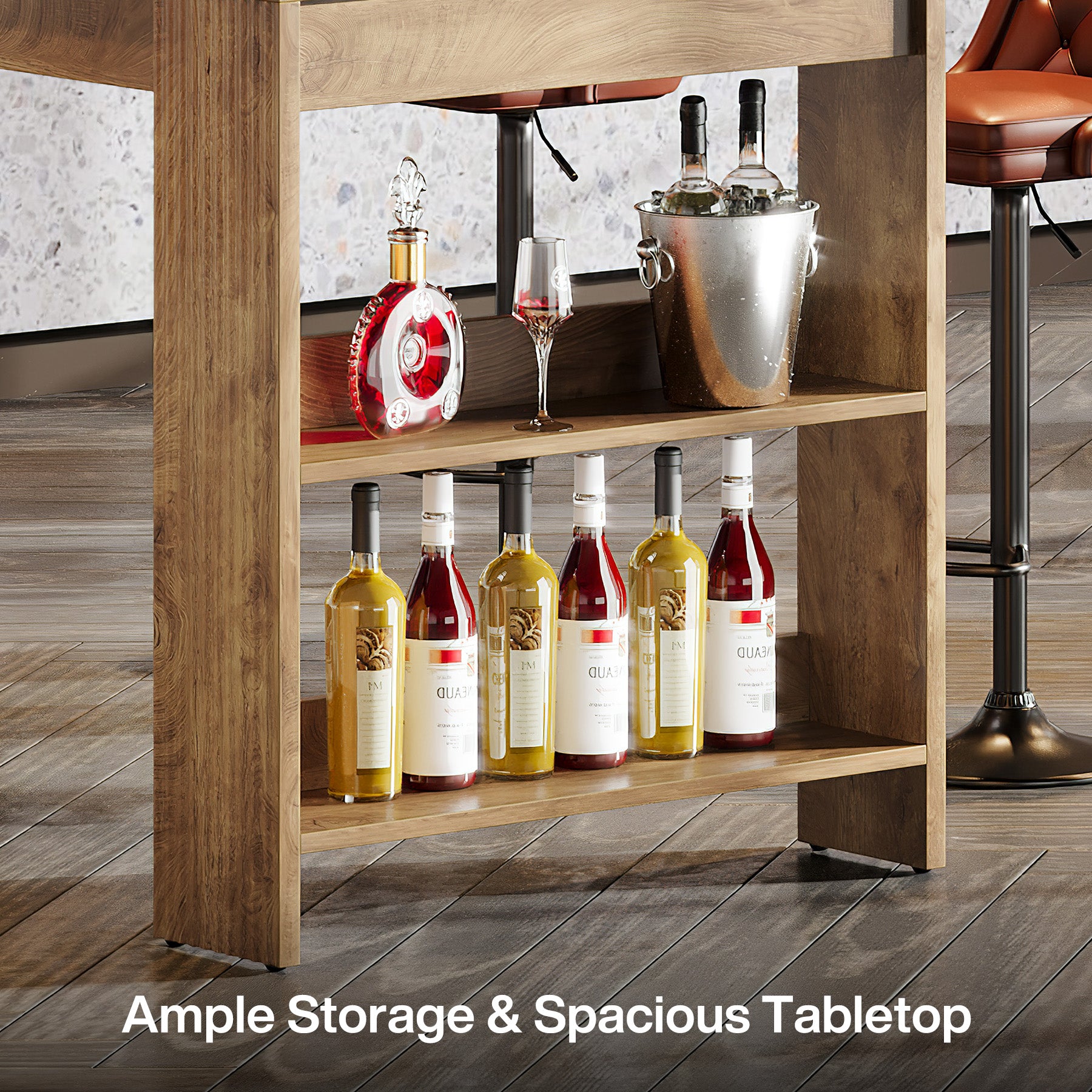 63 Inch Farmhouse Bar Table with Storage Shelves, Counter Height Pub Table for Kitchen
