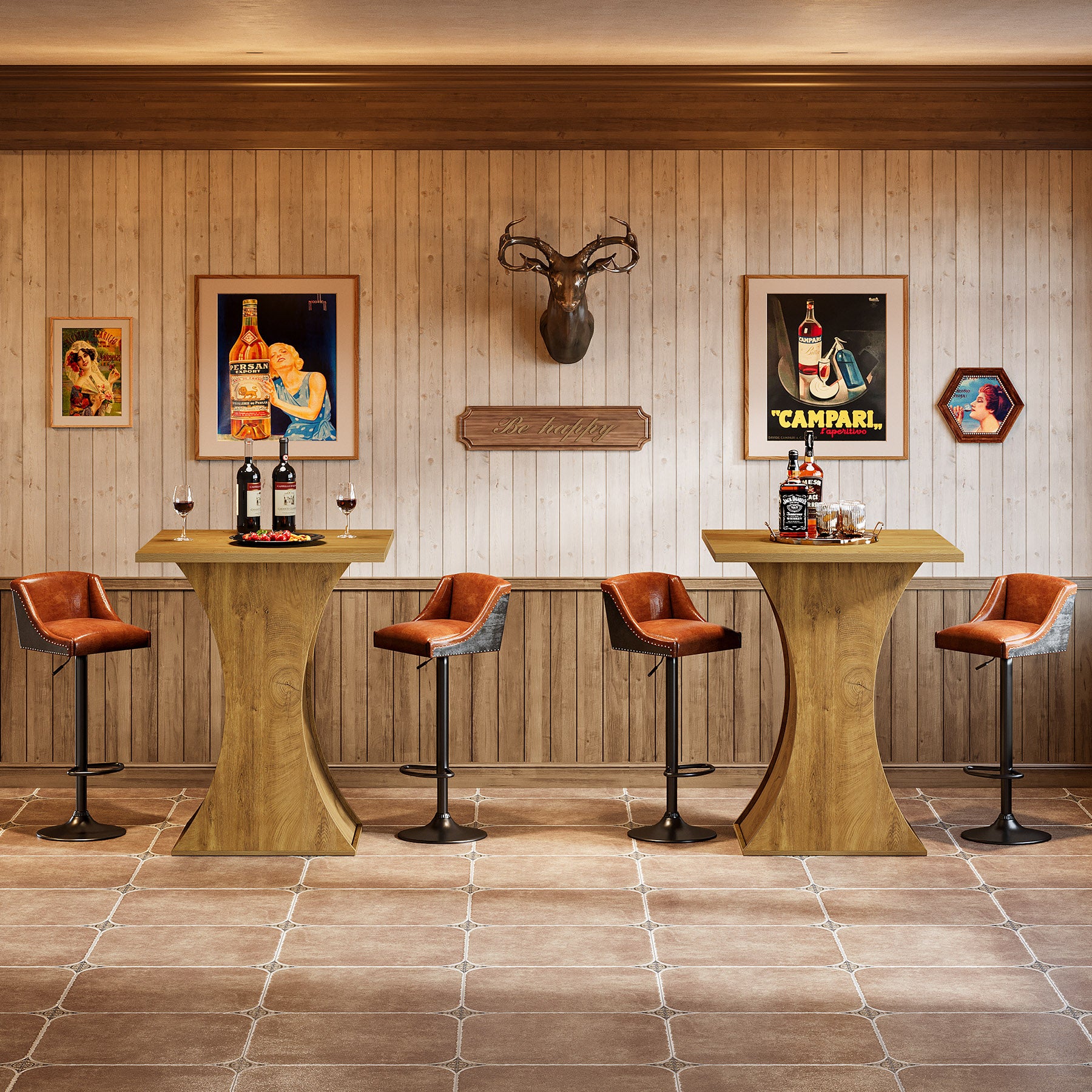39.4 Inch Square Bar Table with Hourglass Base, Farmhouse Pub Table for Small Spaces