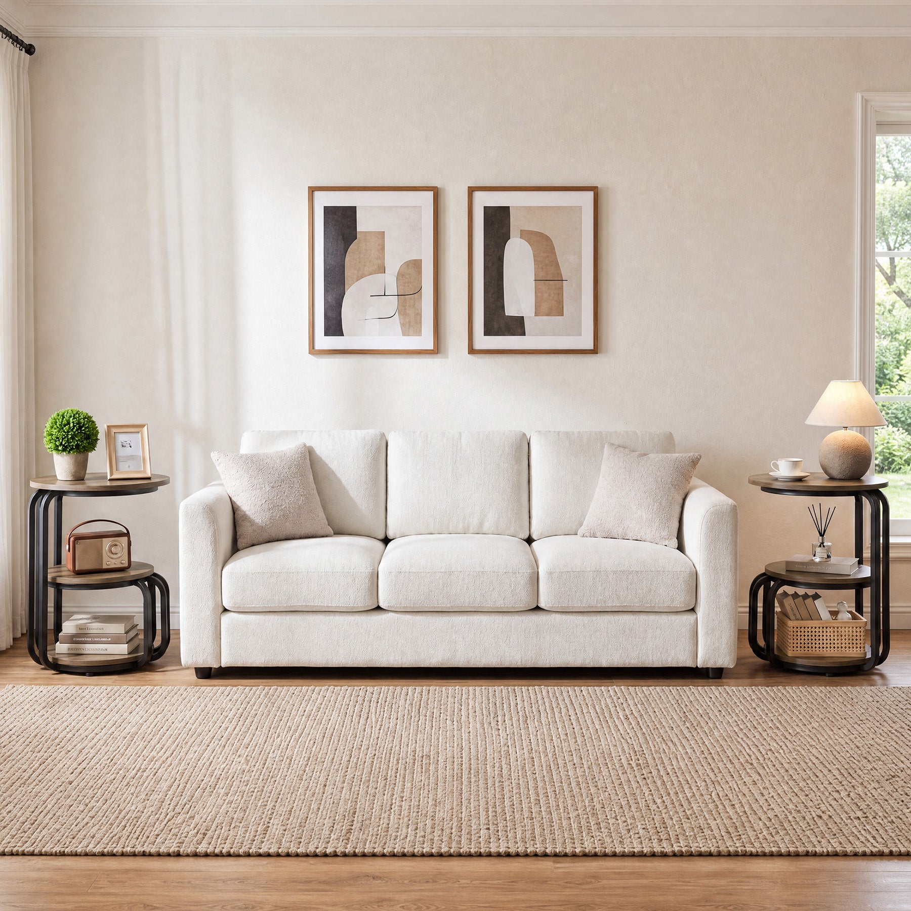 19.69 Inch Round End Table, 3 Tier Industrial Side Table with Storage for Living Room