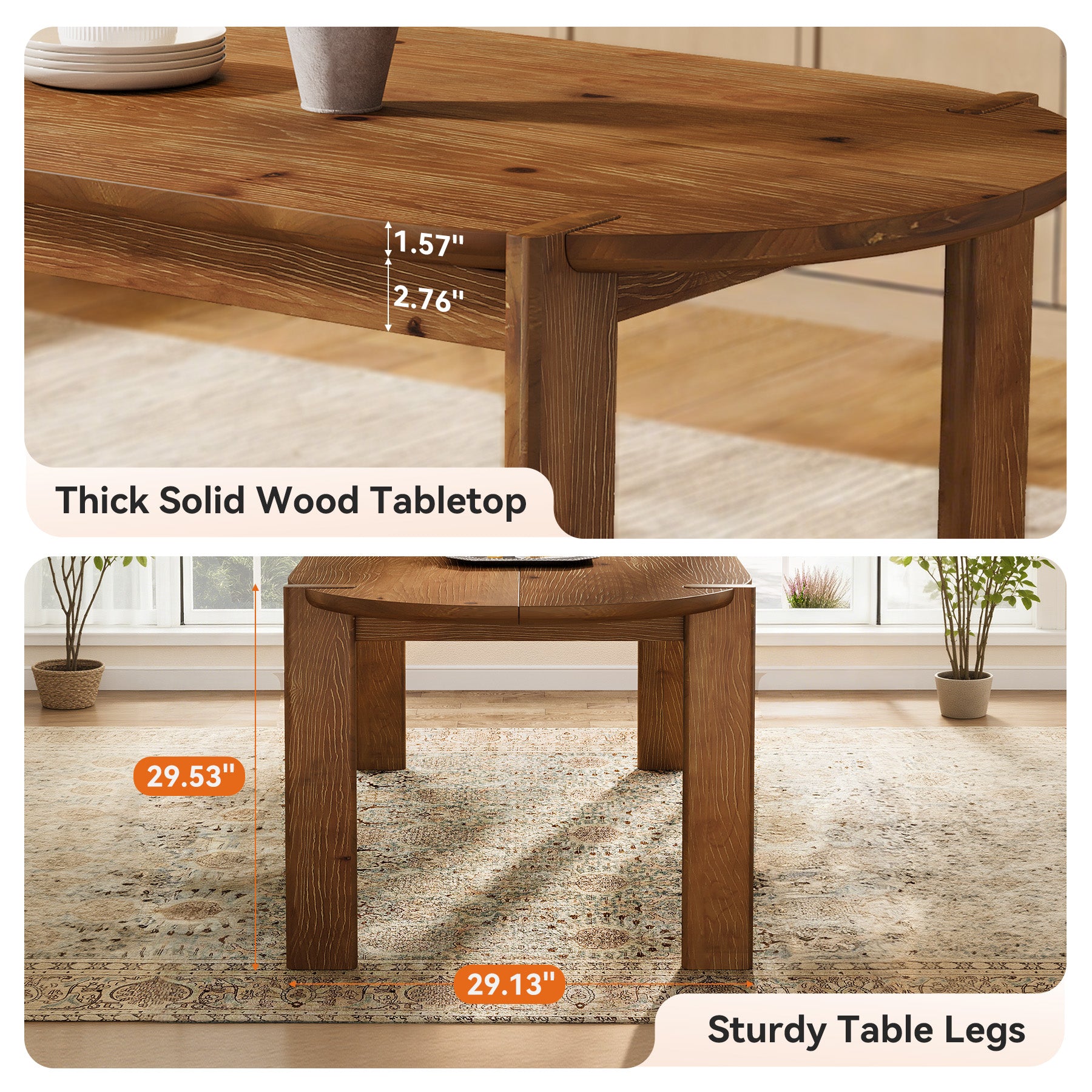 Tribesigns 63-Inch Solid Wood Oval Dining Table, Farmhouse Dinner Table with Sturdy Base for 4-6