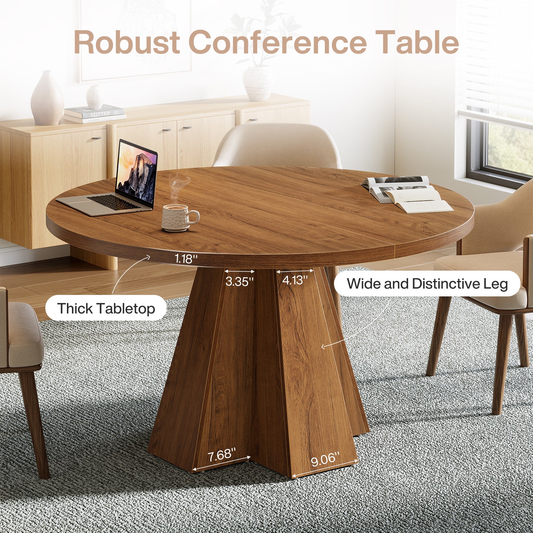 Tribesigns 46.46-Inch Round Conference Table, Thickened Tabletop with Tapered Base