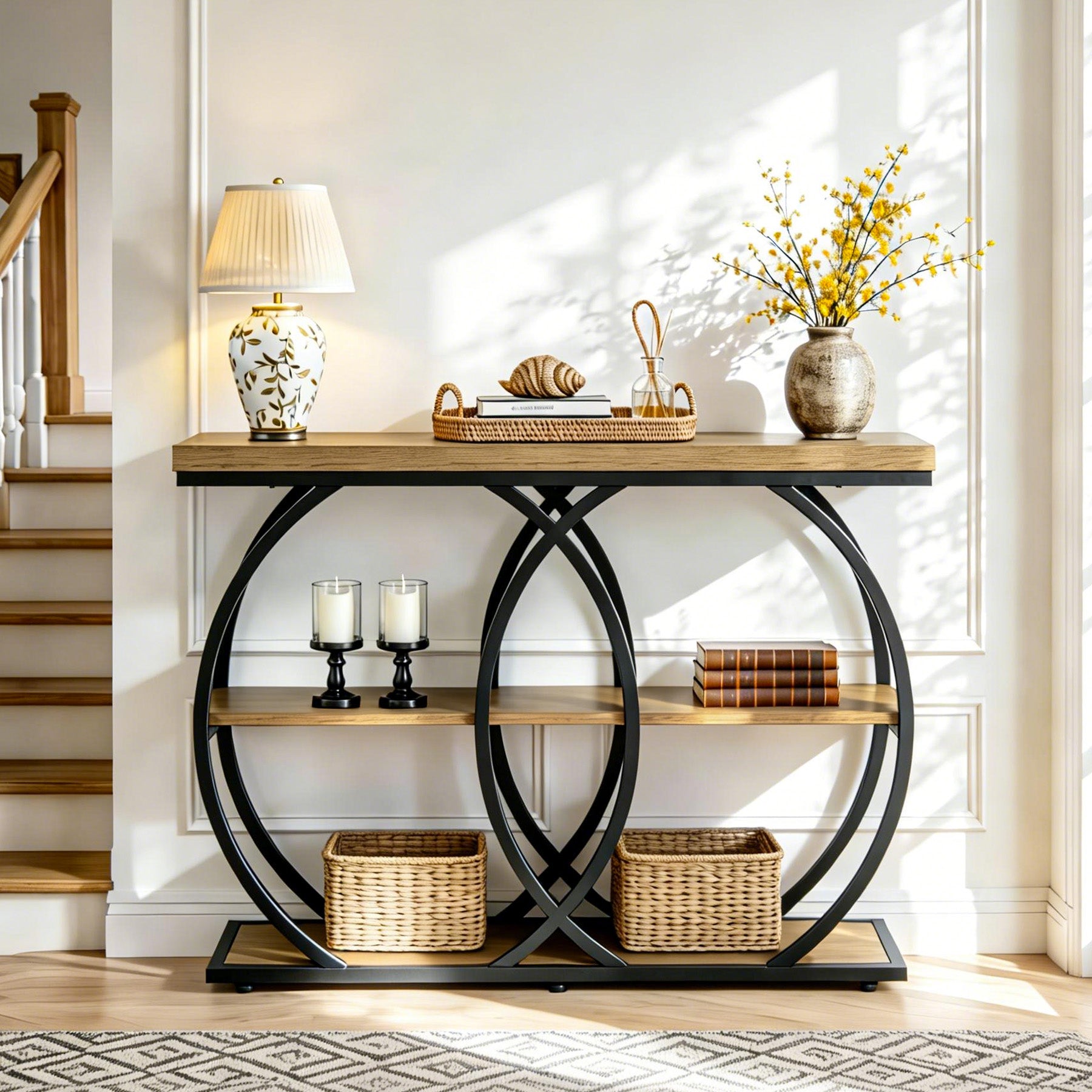 41.3" Industrial Console Table with 3-Tier Storage, Entryway Table for Living Room Hallway Foyer