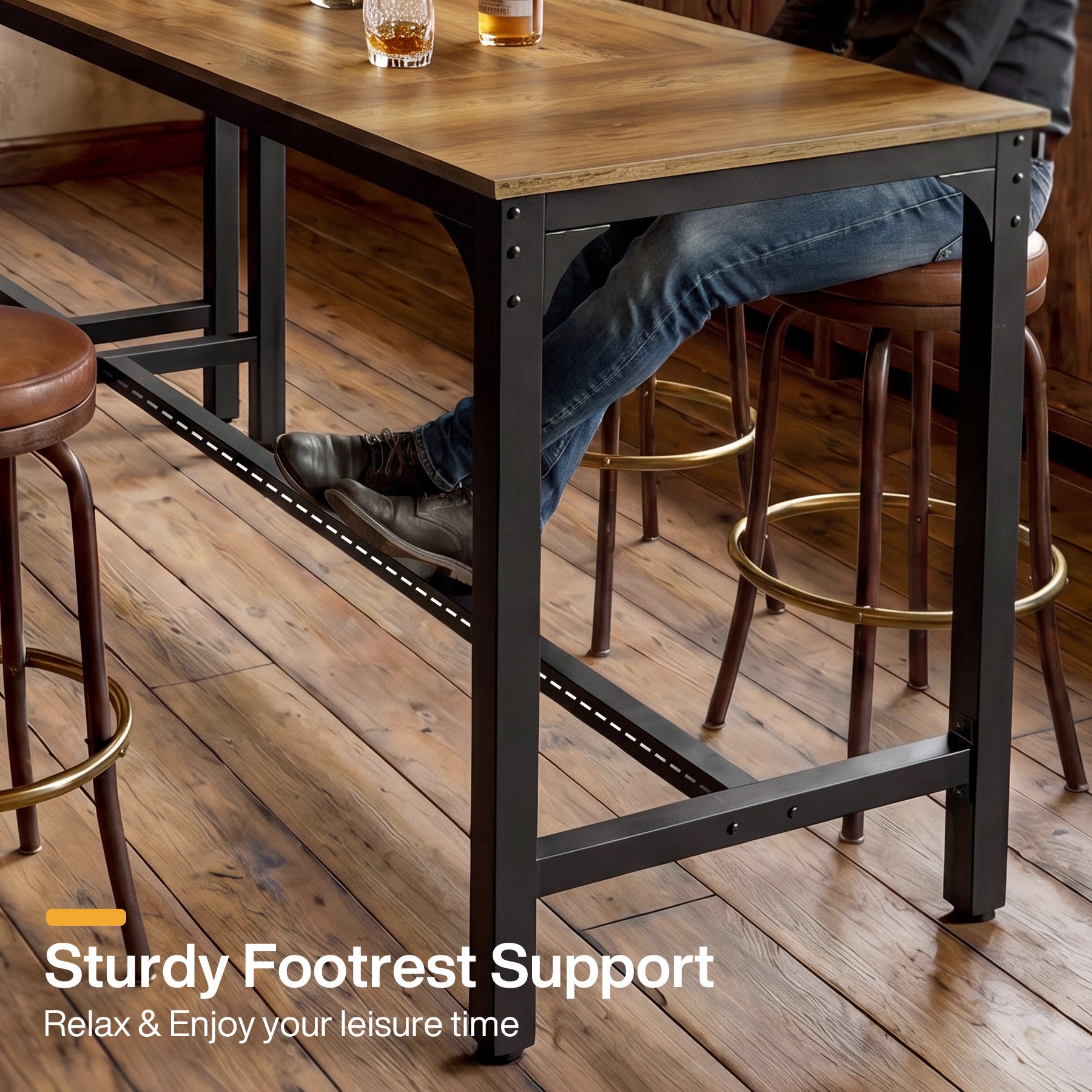 70.9 Inch Industrial Bar Table with Metal Footrest, Counter Height Pub Table for Dining Room and Home Bar
