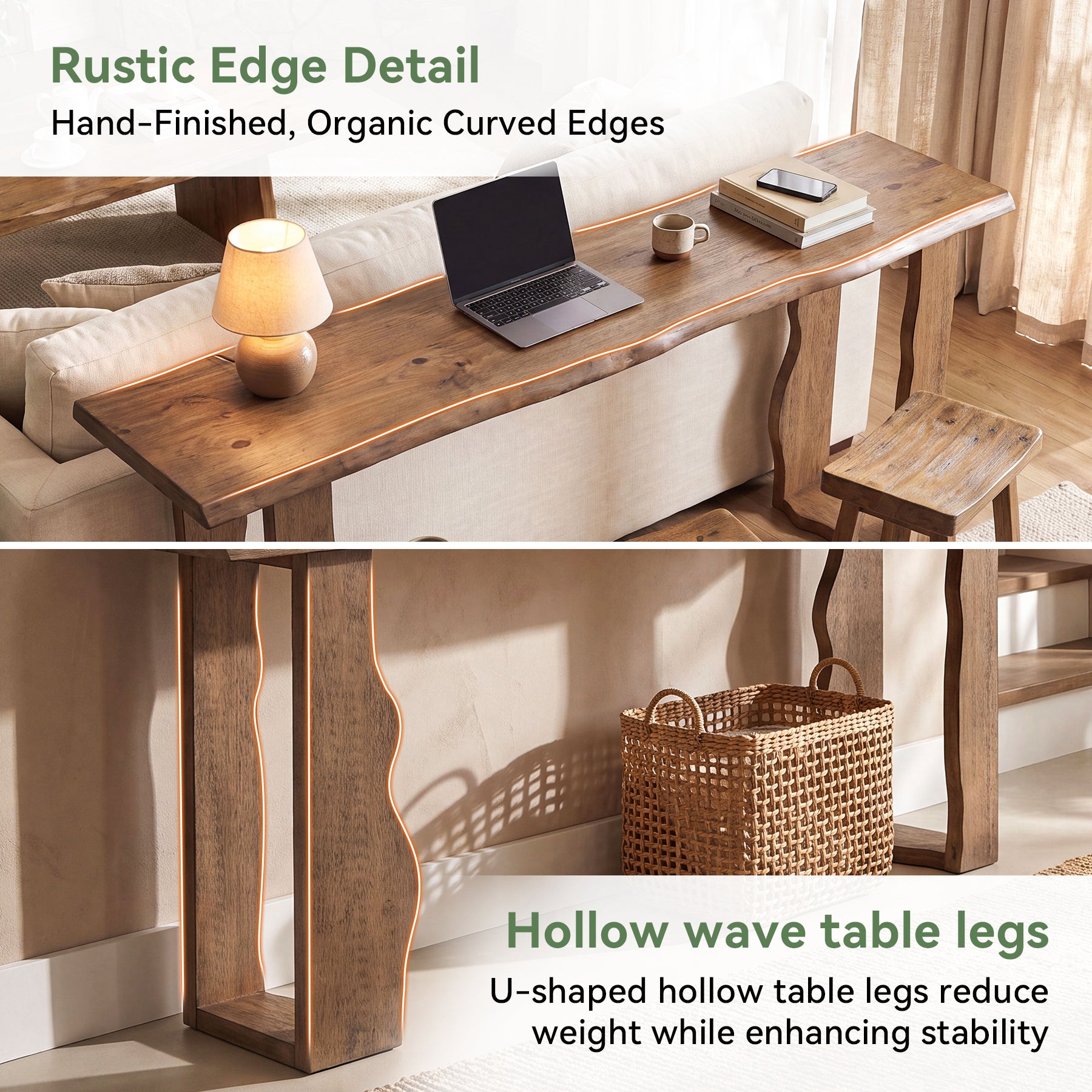 Tribesigns 70.9-Inch Solid Wood Console Table, Live Edge Entryway Table with Unique Wavy Legs