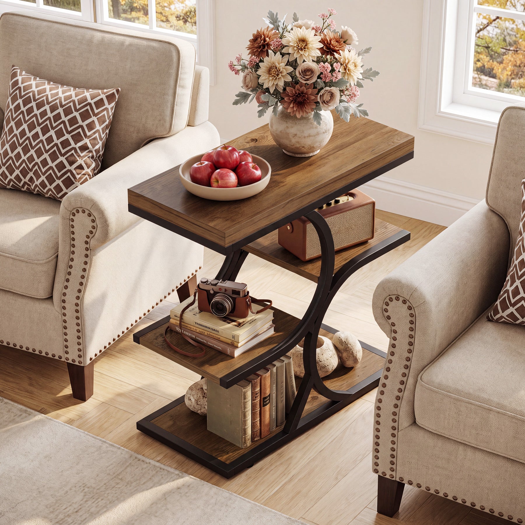 Tribesigns 23.6-Inch Narrow Side Table with 4-Tier Storage, Industrial End Table for Small Spaces