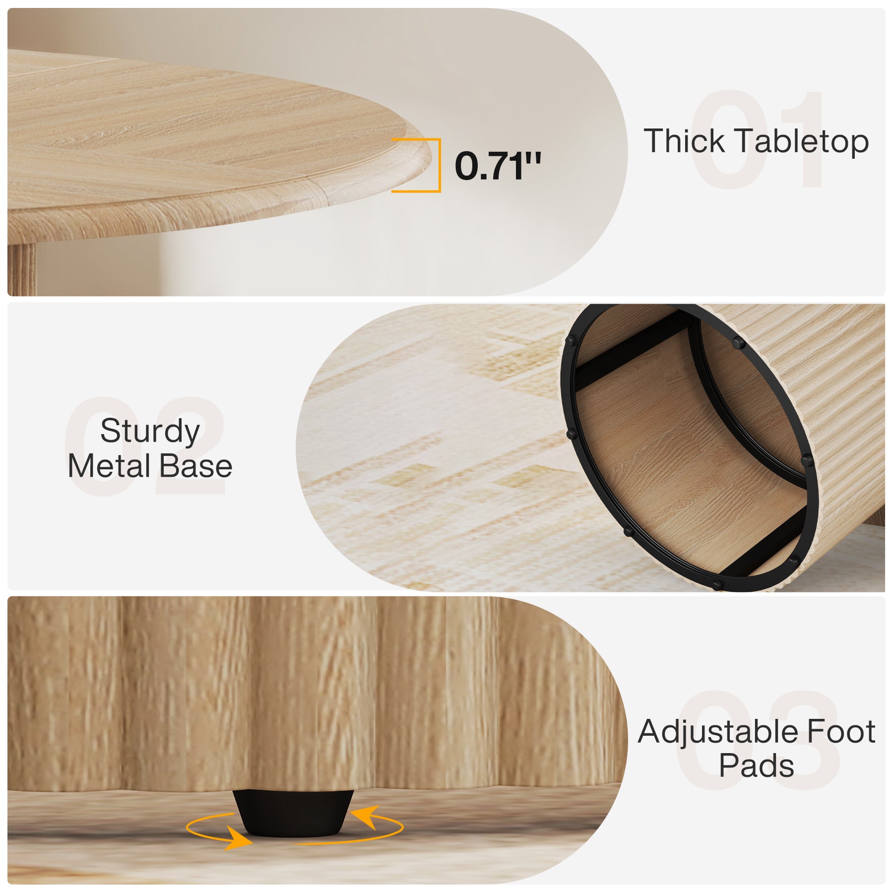 Modern Round Dining Table, 47-Inch 4-Seater with Metal Base