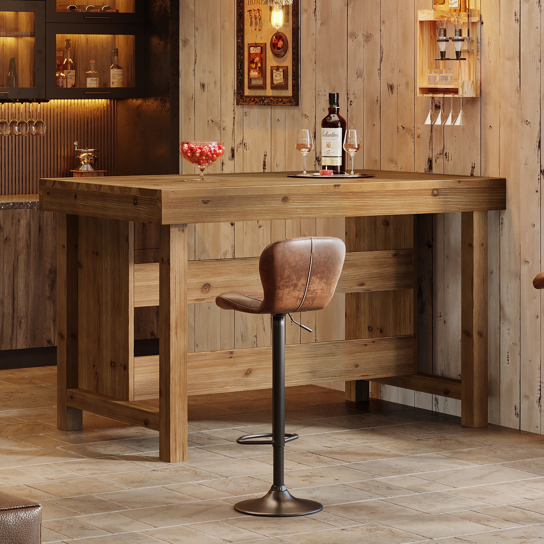 Tribesigns 55-Inch Solid Wood Bar Table with 3-Tier Open Storage Shelves, Farmhouse Counter Height Pub Table
