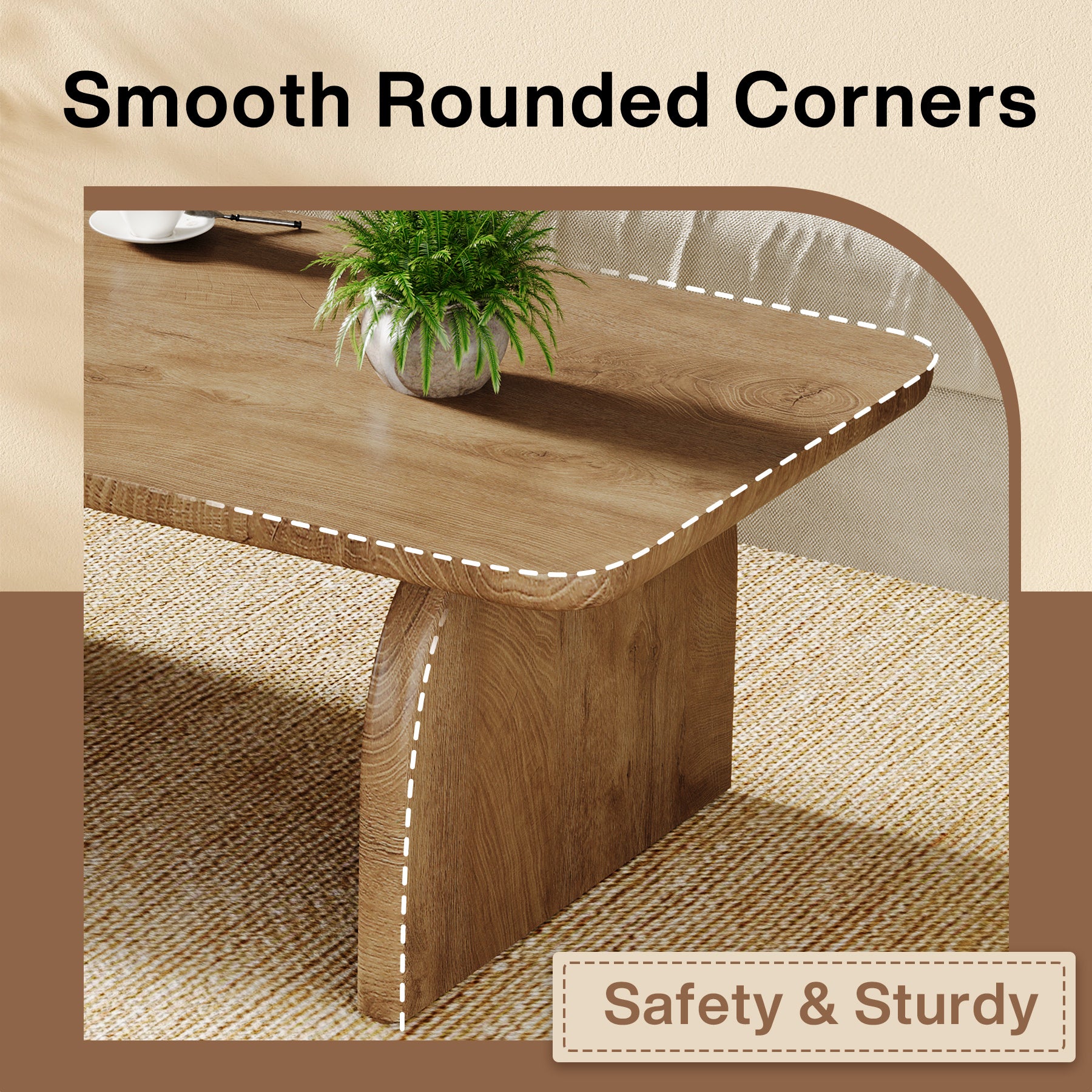 47 Inch Wood Rectangular Coffee Table, Living Room Table