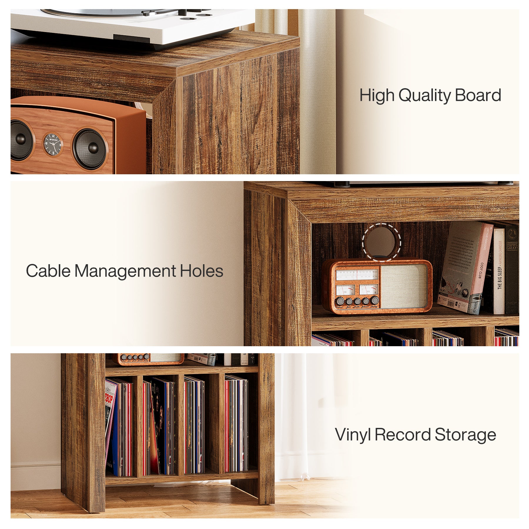 Tribesigns Industrial Record Player Cabinet with Wheels, Vinyl CD Media Storage Side Table