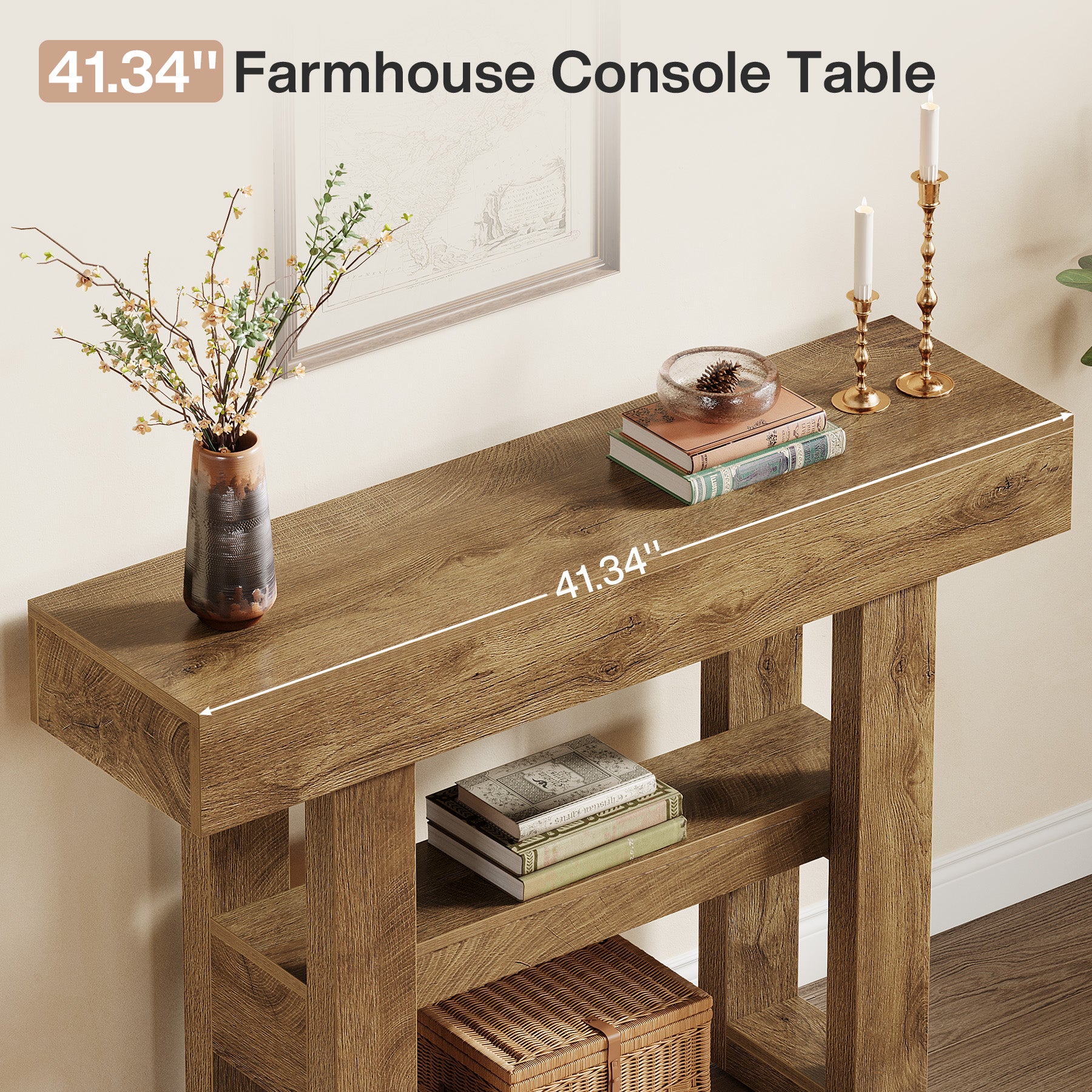 41.34" Console Table with 2 Tier Storage, Rustic Narrow Entryway Sofa Table for Hallway