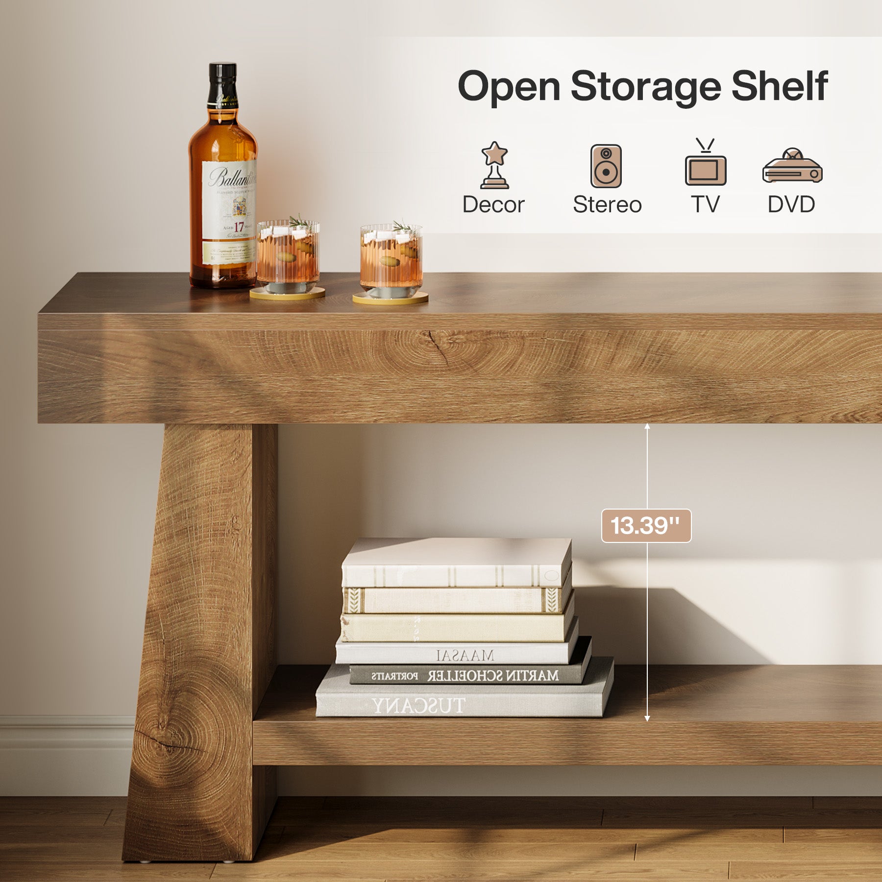 Tribesigns 63-Inch Farmhouse TV Stand with 2-Tier Storage, Media Console for Living Room or Bedroom