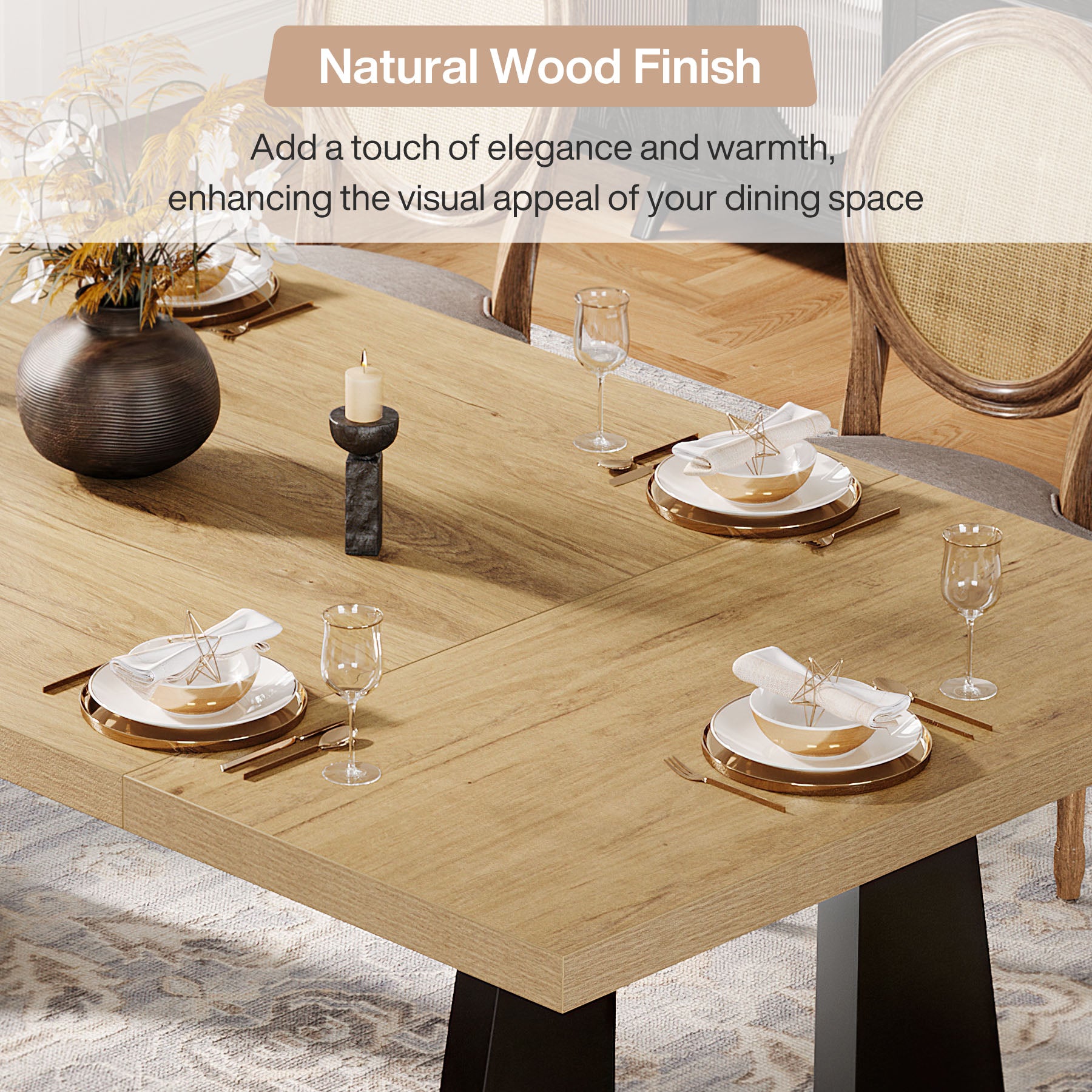 70.9-Inch Rectangular Dining Table with Thick MDF Top, Farmhouse Kitchen Table for Dining Room