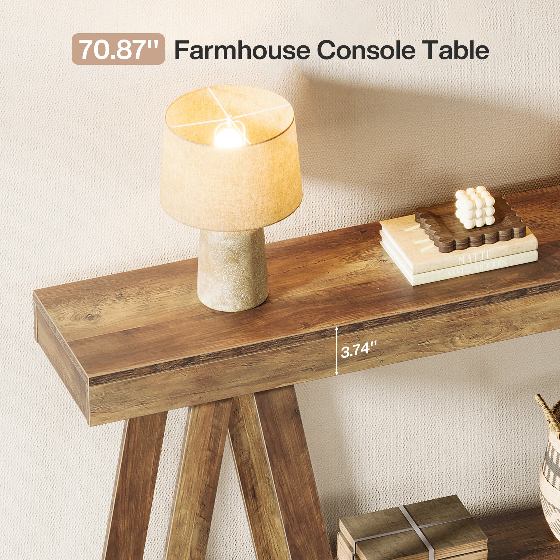 Tribesigns 70.87-Inch Farmhouse Console Table with 2-Tier Storage and A-Shaped Frame, Narrow Entryway Sofa Table for Living Room and Foyer