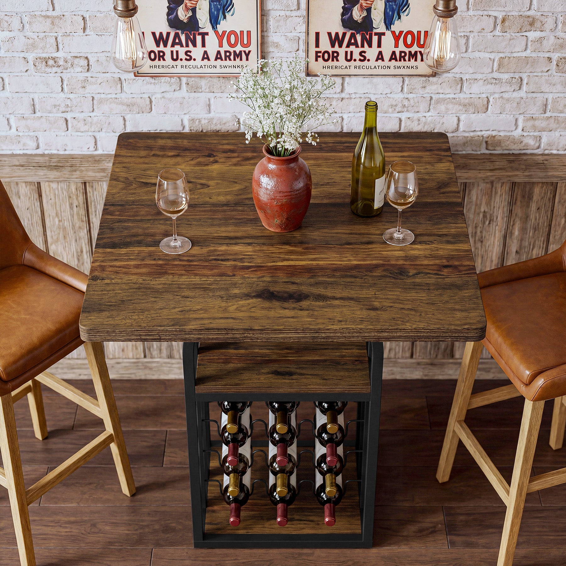 Tribesigns 35.43-Inch Square Bistro Pub Table with Wine Rack, Home Bar Table for Kitchen and Living Room