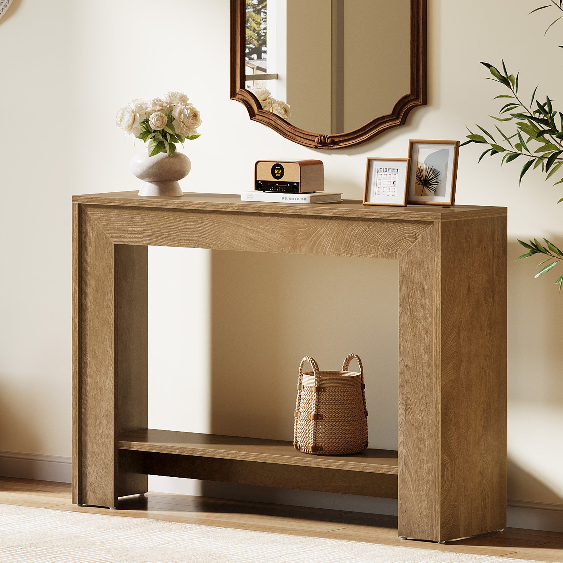 Tribesigns 41.3-Inch Farmhouse Console Table with 2-Tier Open Storage, Narrow Entryway Sofa Table for Living Room Hallway and Foyer