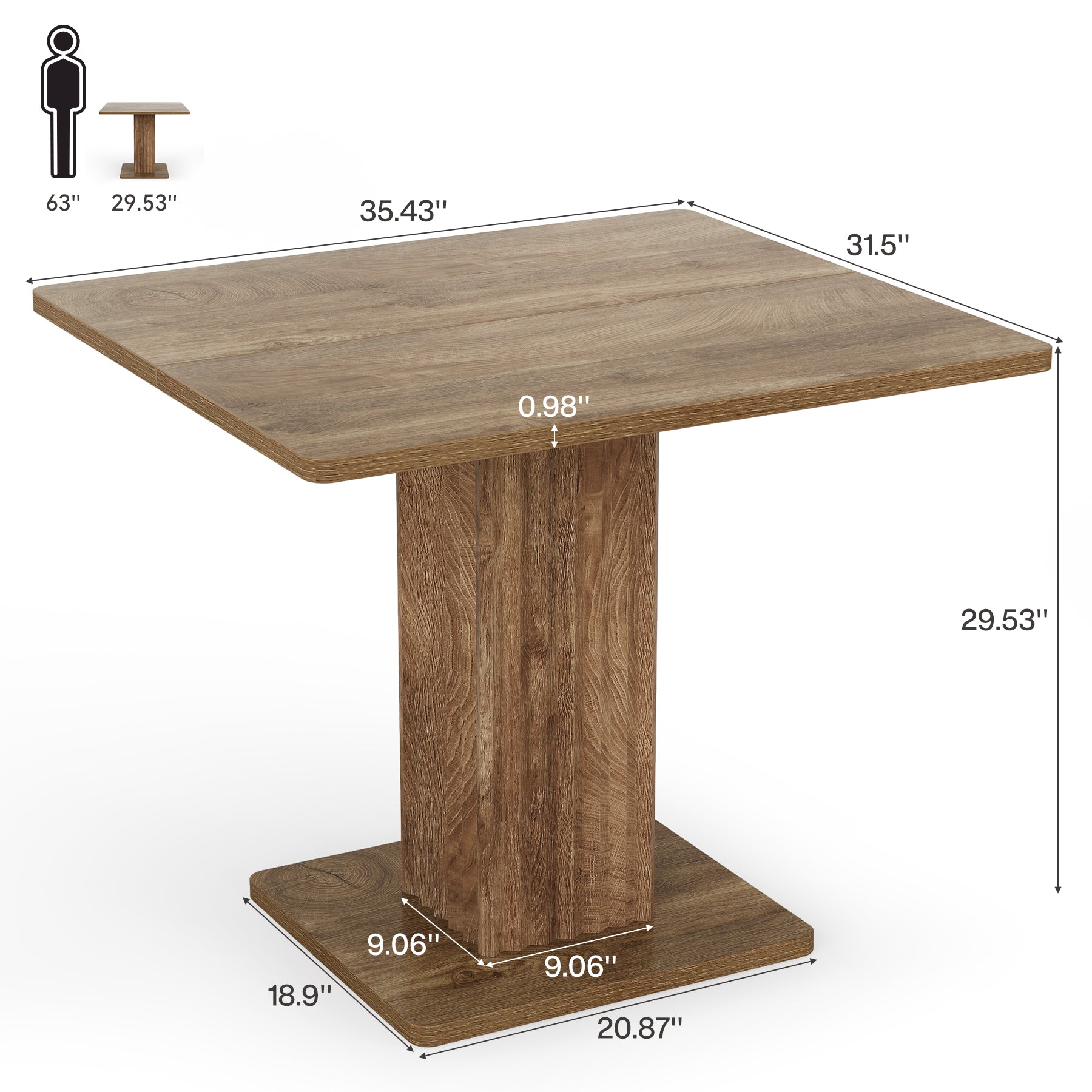 Tribesigns 35.43-Inch Small Dining Table with Fluted Pedestal Base, Modern Farmhouse Kitchen Table for 2-4 People