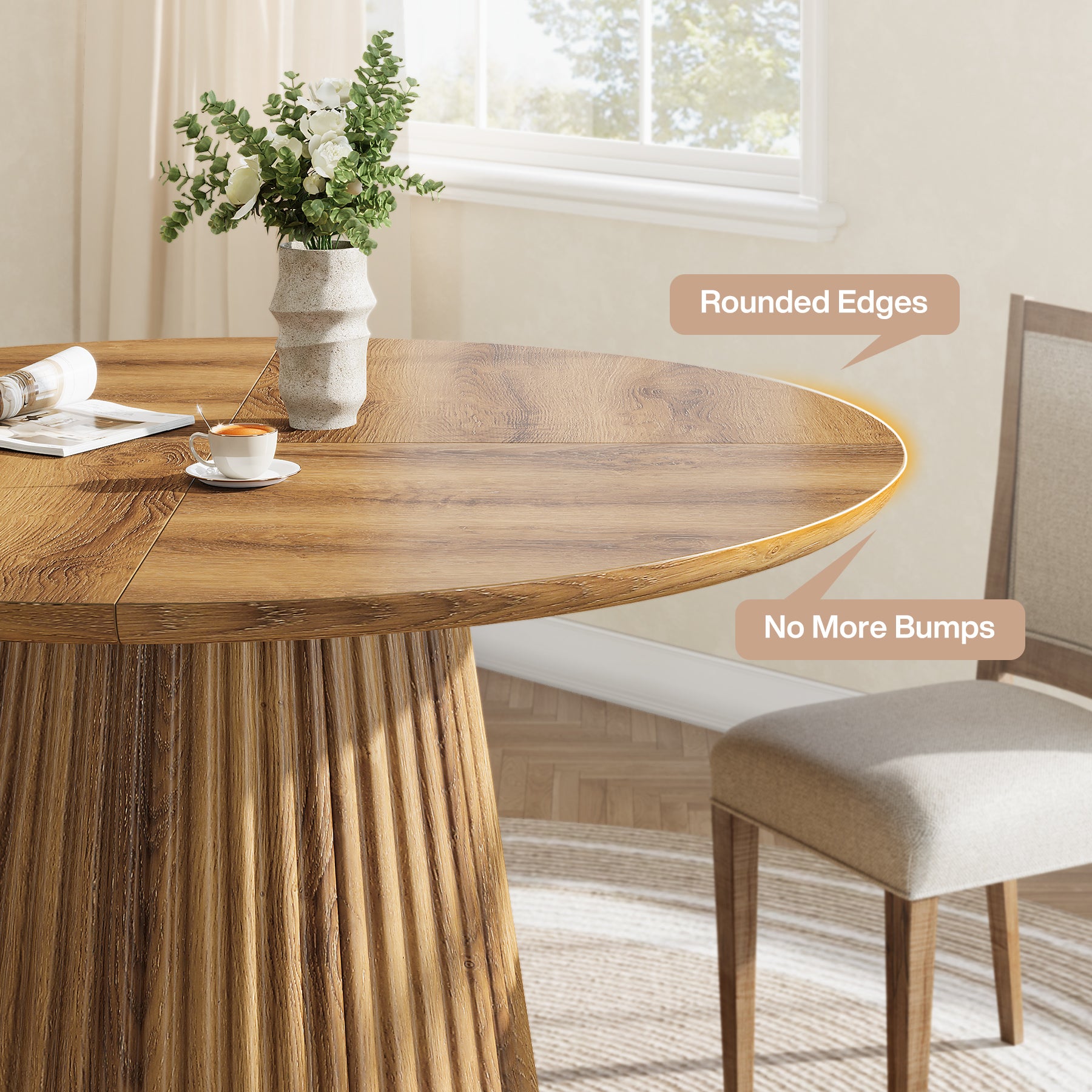 Tribesigns 47-Inch Round Dining Table, Heavy Duty Fluted Pedestal Base Farmhouse Circle Table for 4-6 People