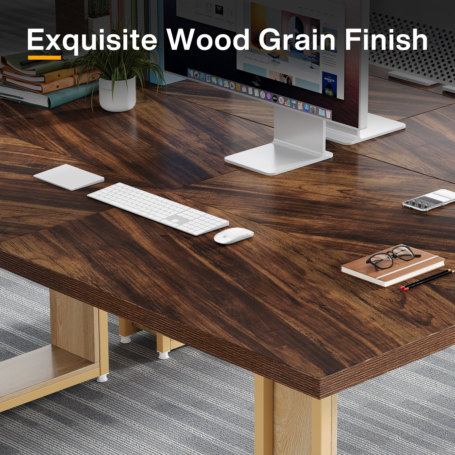 63" Office Desk, Wood Computer Desk with Metal Frame for Home Office Bedroom Study