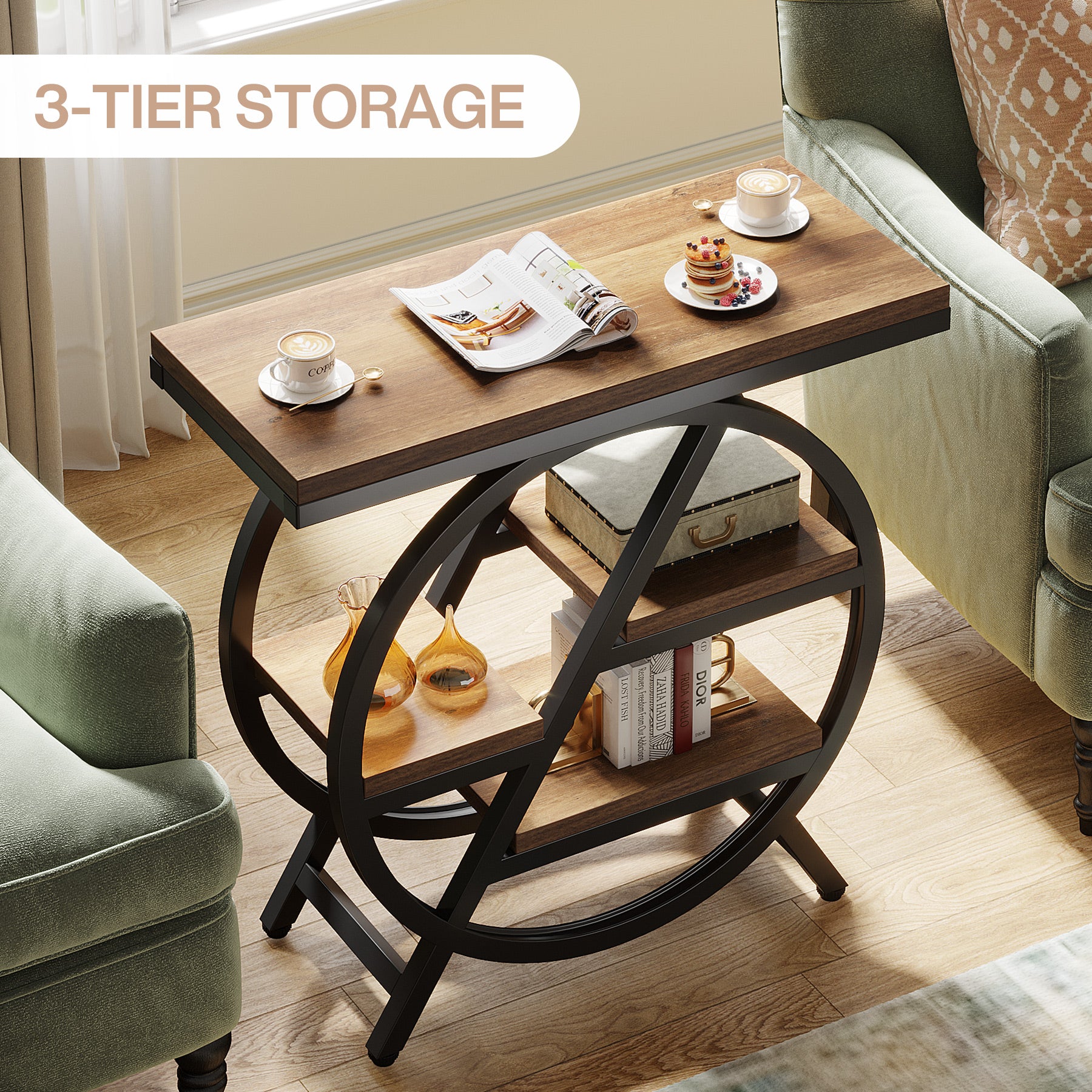 4-Tier End Table, Small Side Table Snack Table with Storage Shelves