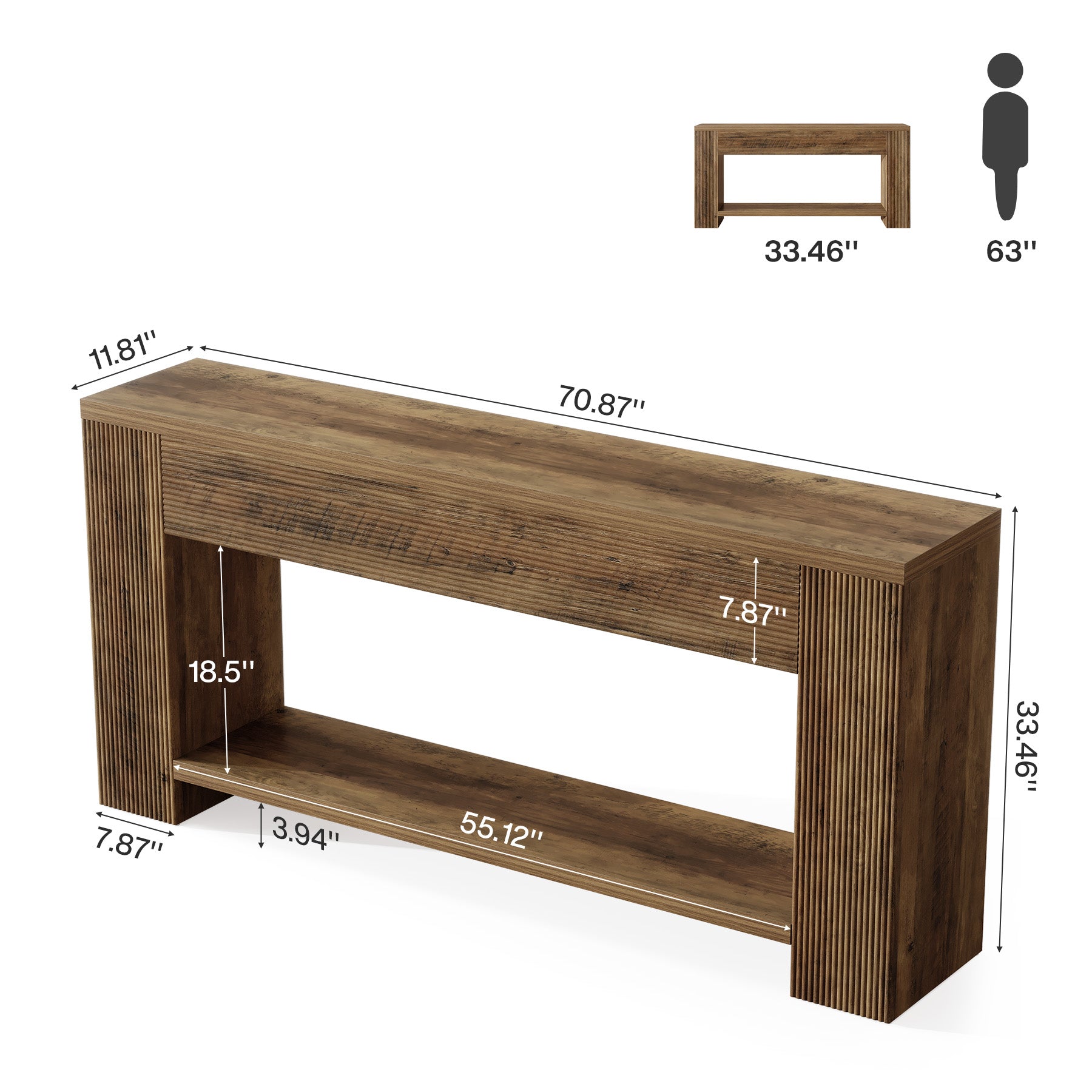 Tribesigns 70.9-Inch Console Table, Farmhouse Fluted Sofa Table for Entryway and Living Room