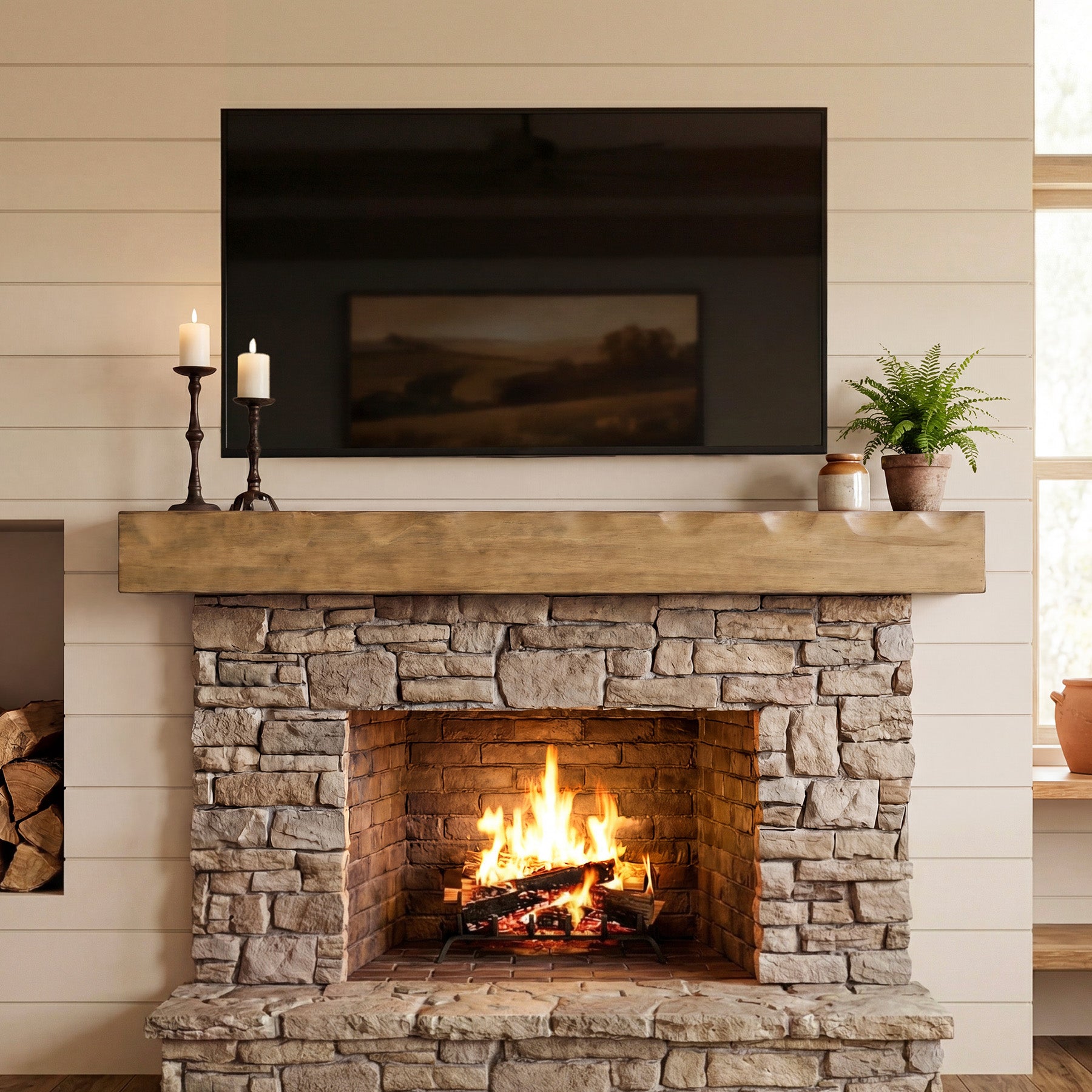 Tribesigns 63" Solid Wood Floating Mantel Shelf with 80 lb Capacity, Rustic Fireplace Wall Decor