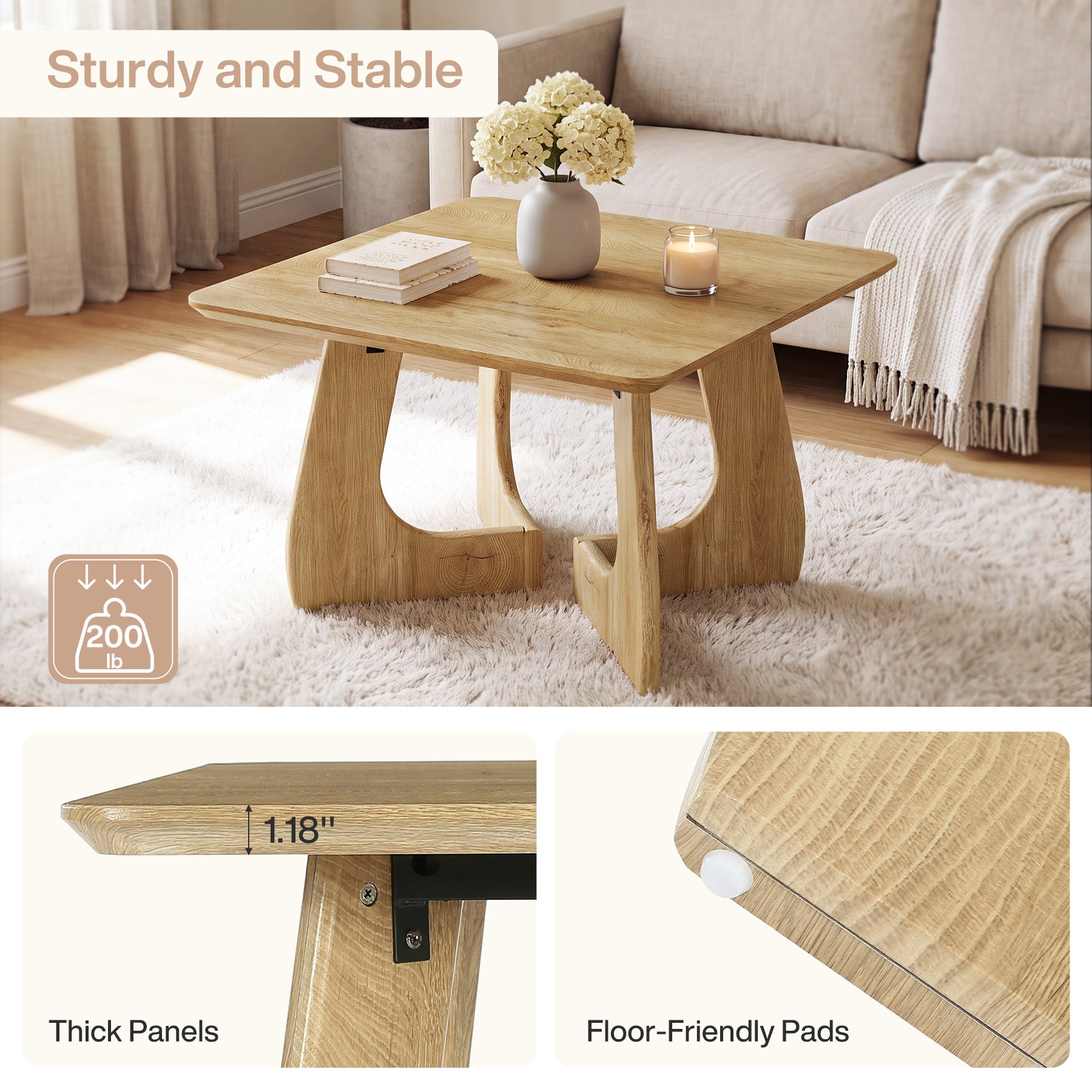 Tribesigns 31.5 Inch Square Coffee Table with Interlocking Legs, Mid-Century Table for Living Room