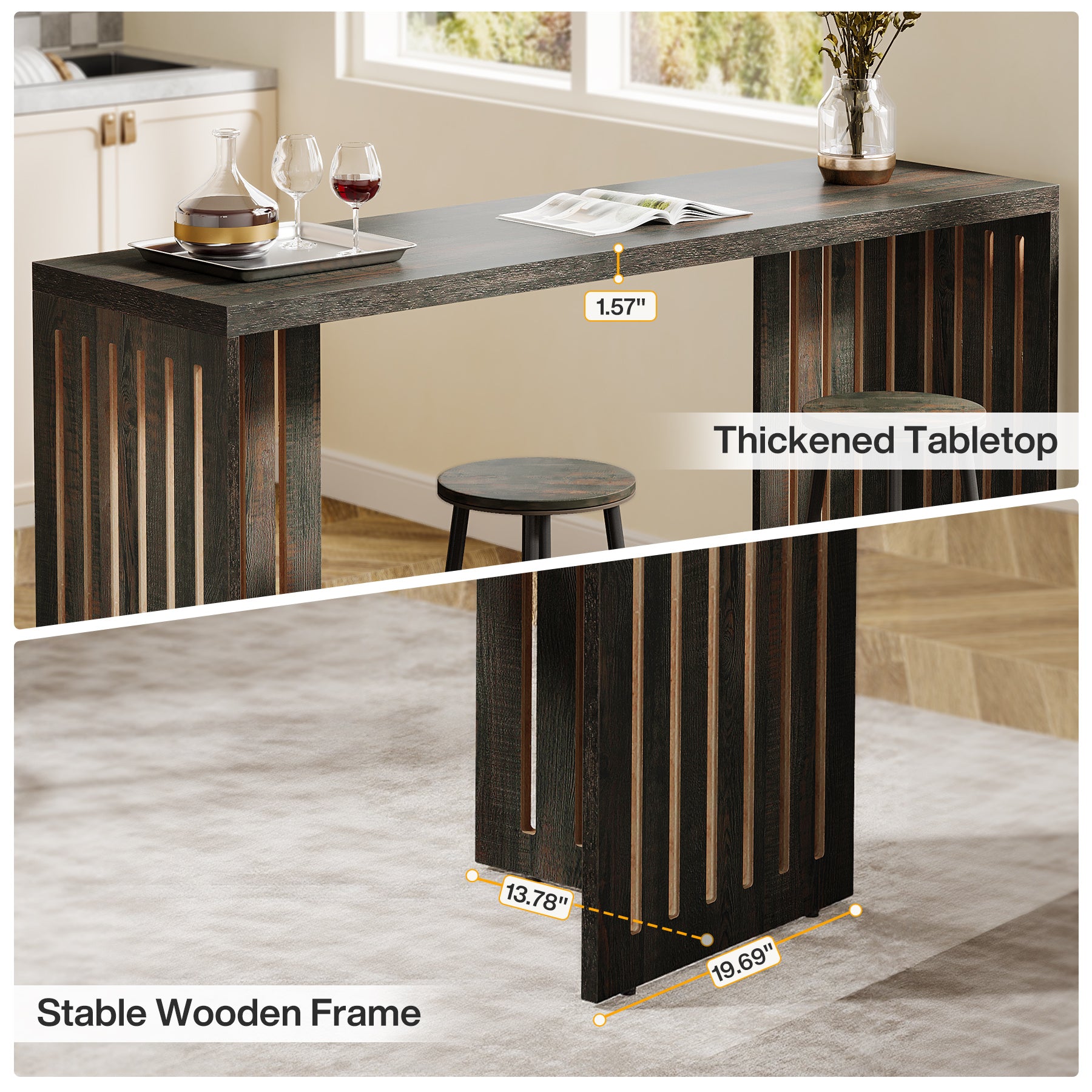 Tribesigns 63-Inch Bar Table, Industrial Counter Height Pub Table with Louvered Base for Kitchen