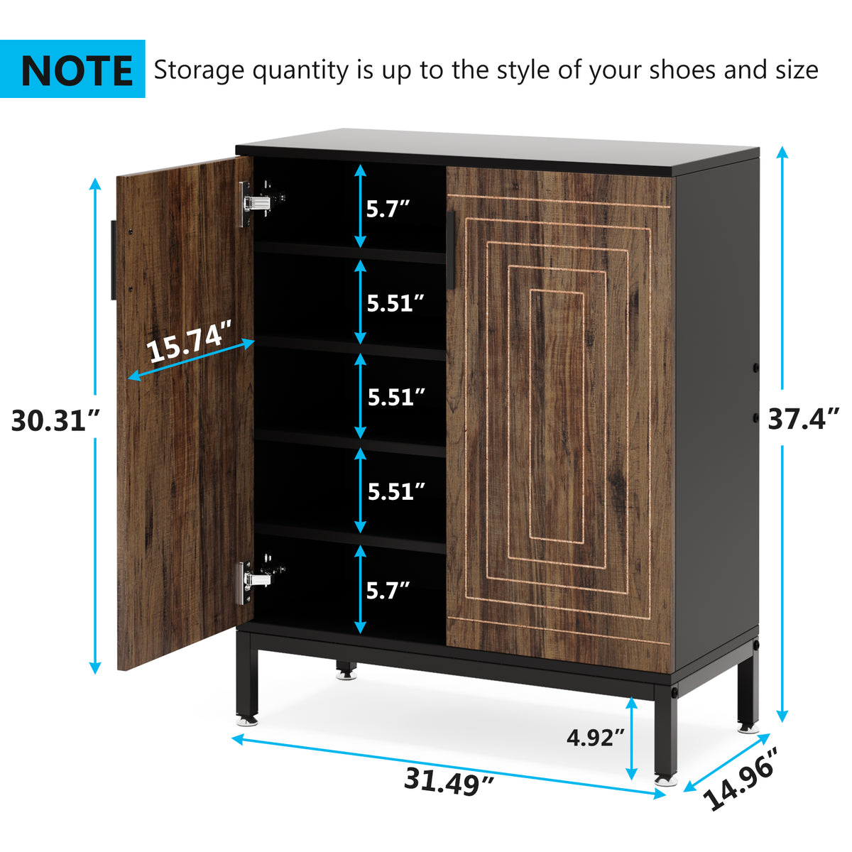 Tribesigns 31.5" Shoe Cabinet with Doors and 5-Tier Storage, 20-Pair Shoe Organizer for Entryway