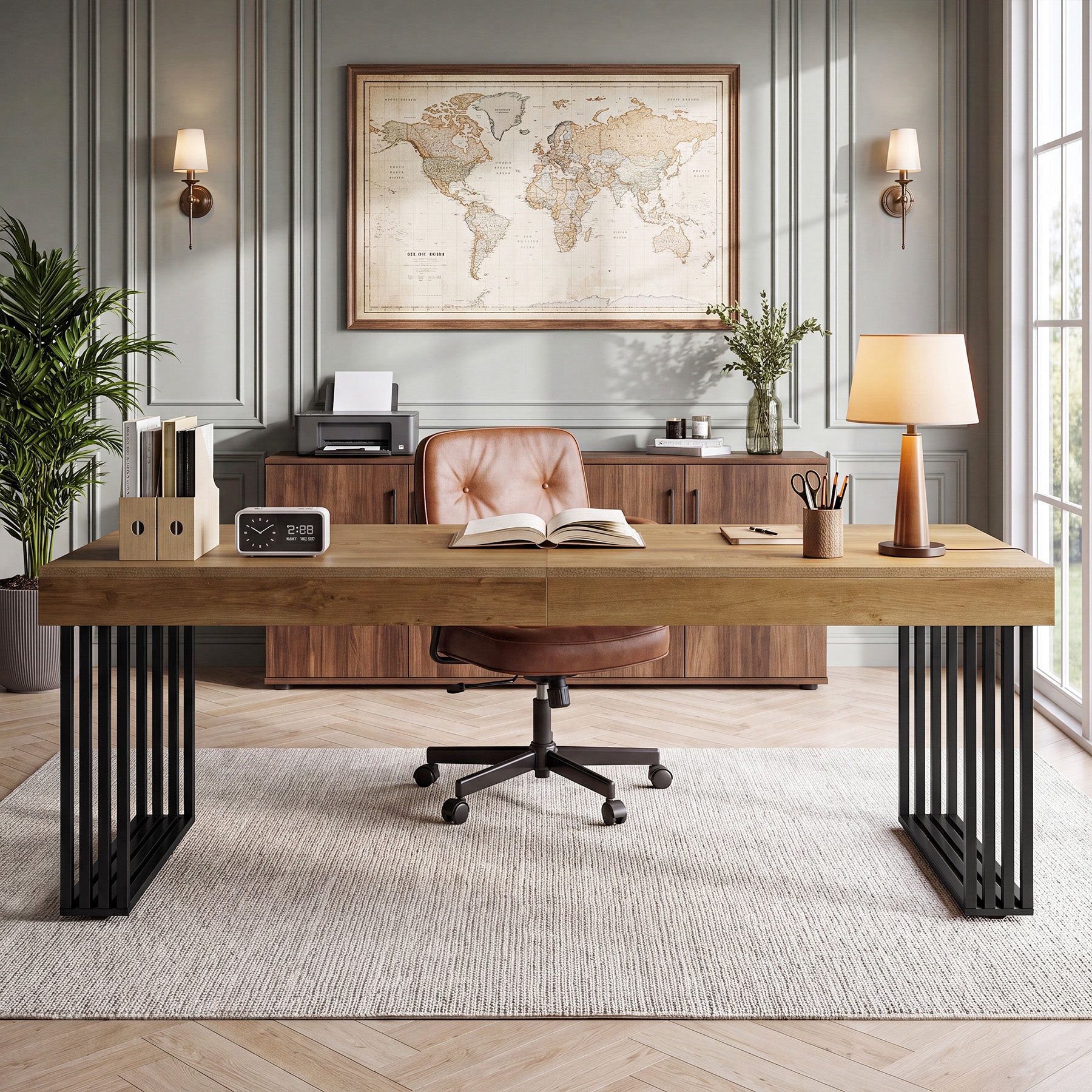 Tribesigns 78.74-Inch Double Computer Desk, 2 Person Office Work Table with Industrial Metal Frame