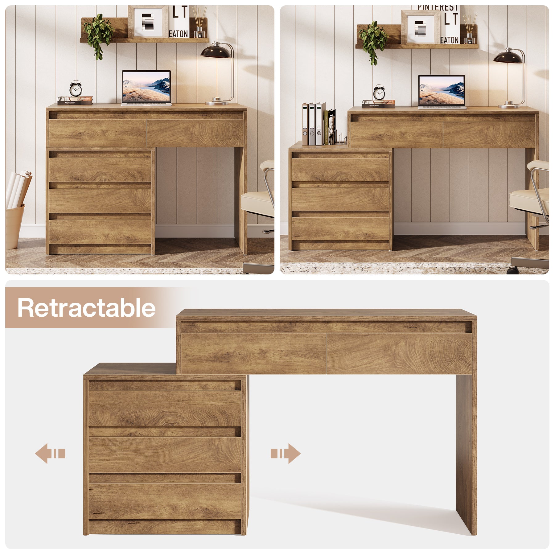 62.99-Inch Computer Desk with 5 Drawers, Industrial Home Office Desk with File Cabinet for Small Spaces