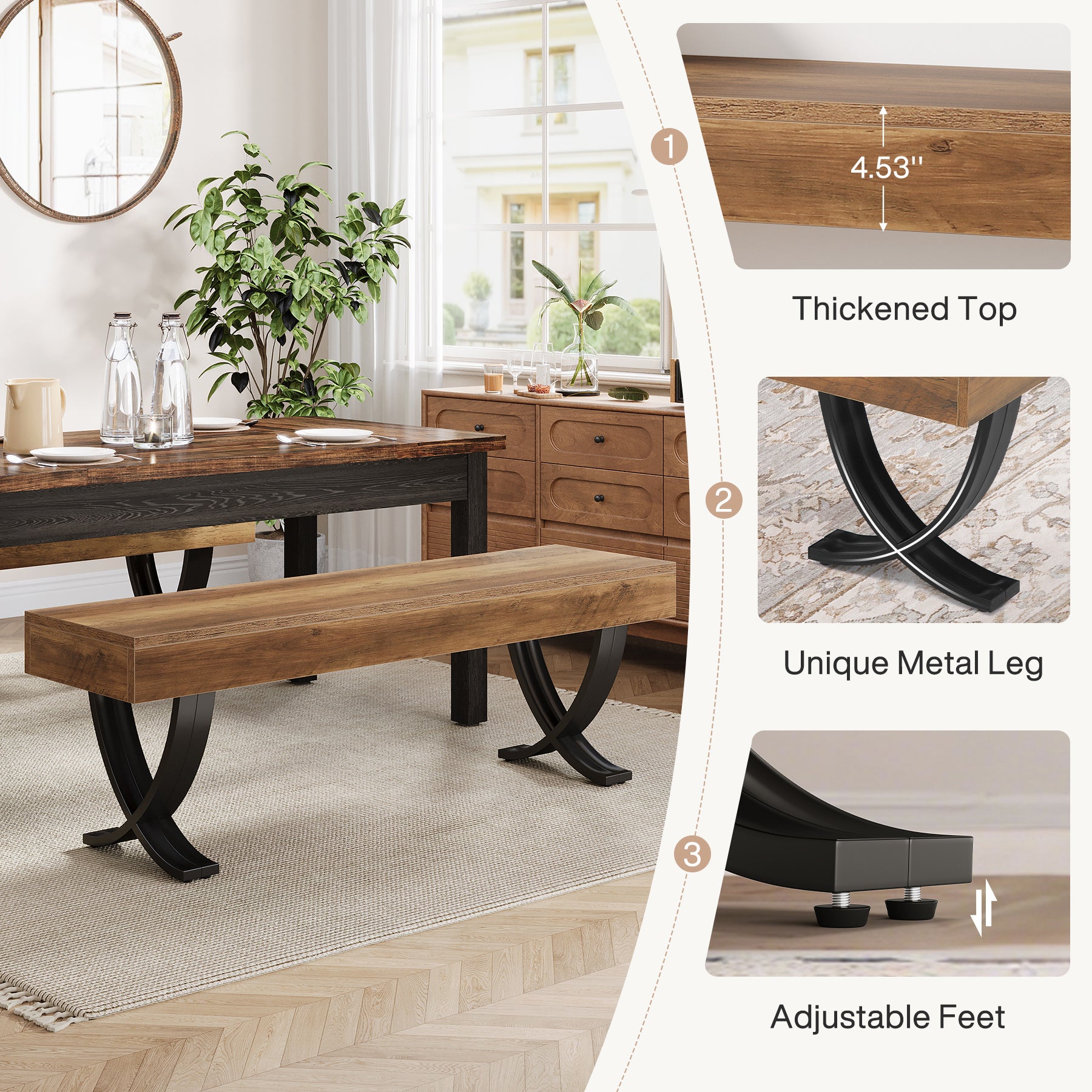 Tribesigns 55" Dining Bench, Farmhouse Bench with X-Legs for Dining Room