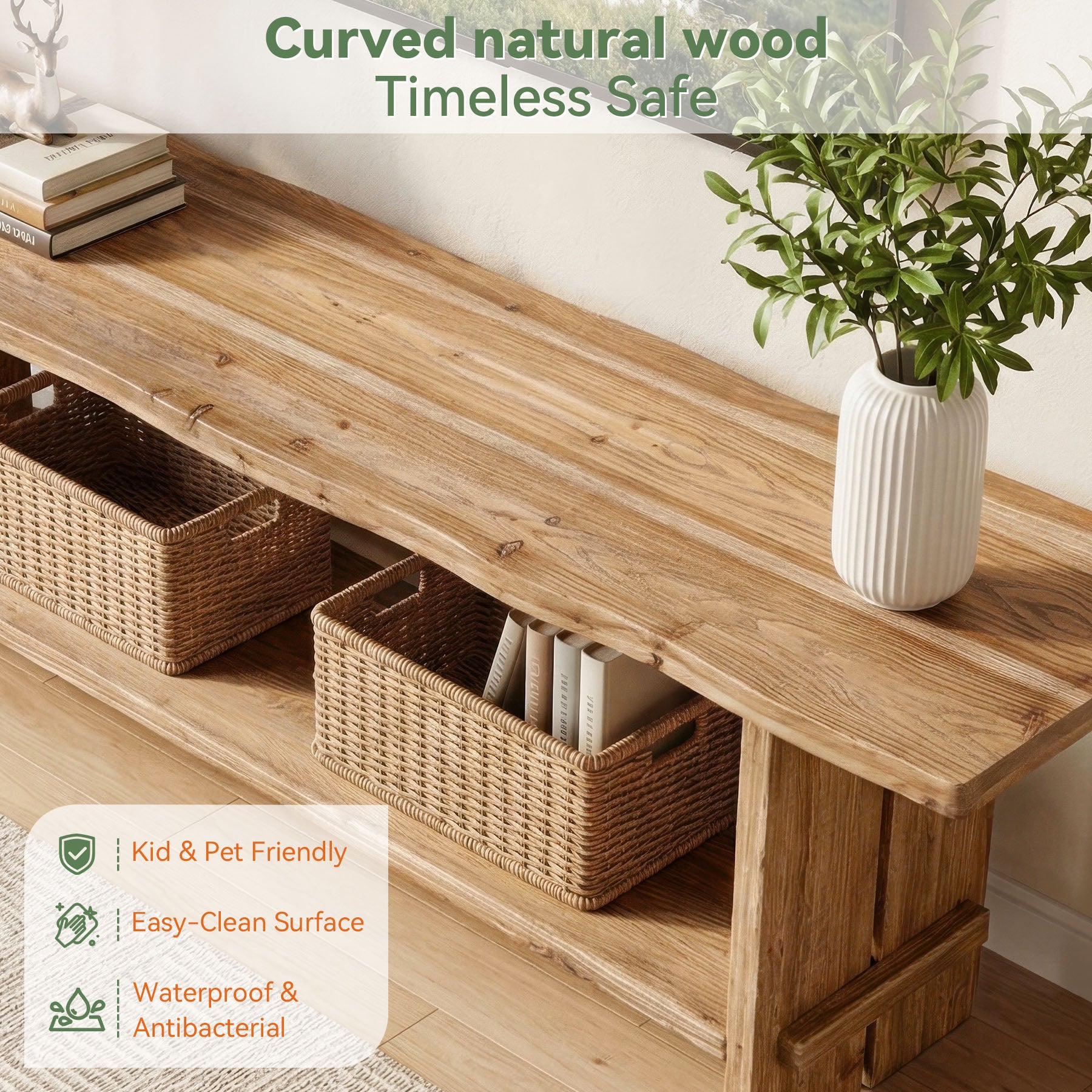 Tribesigns 71 Inch Solid Wood TV Stand with 2-Tier Storage, Media Console for 55 to 85 Inch TVs