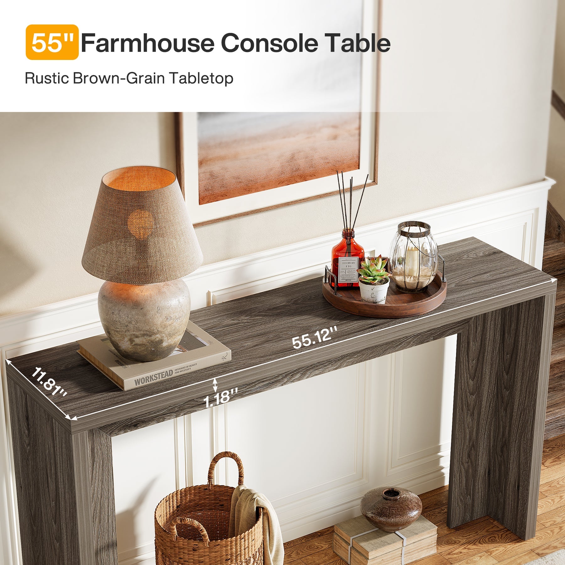 Tribesigns 55-Inch Farmhouse Console Table with Storage, Narrow Wooden Entryway Sofa Table