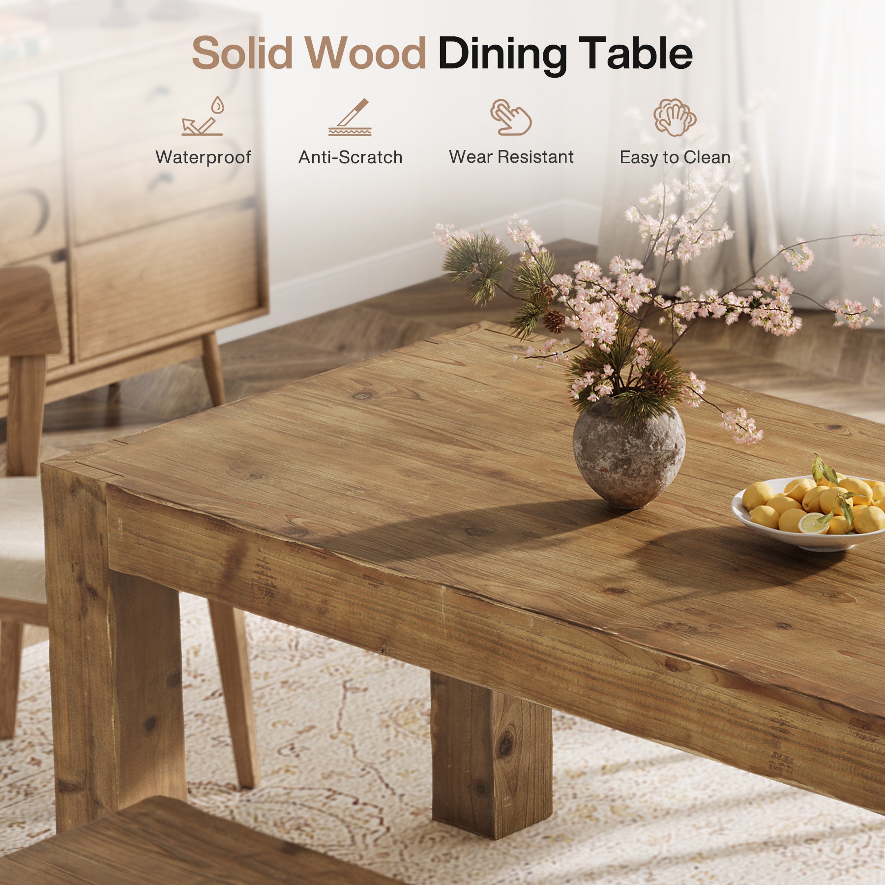 Tribesigns 63" Solid Wood Dining Table, Farmhouse Table for Dining Room (Only Table)
