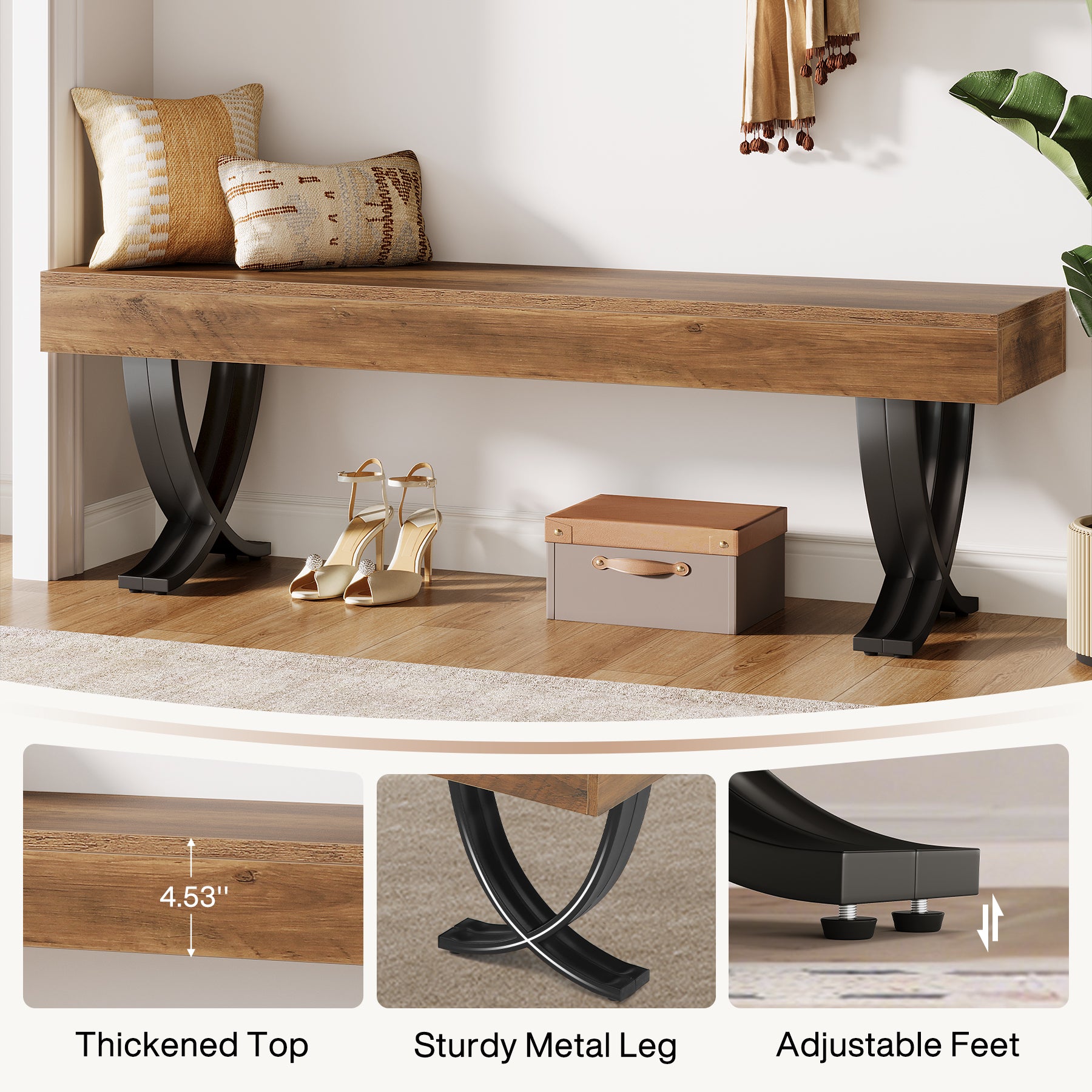 Tribesigns 55" Shoe Bench, Industrial Bench with Metal X-Legs for Hallway