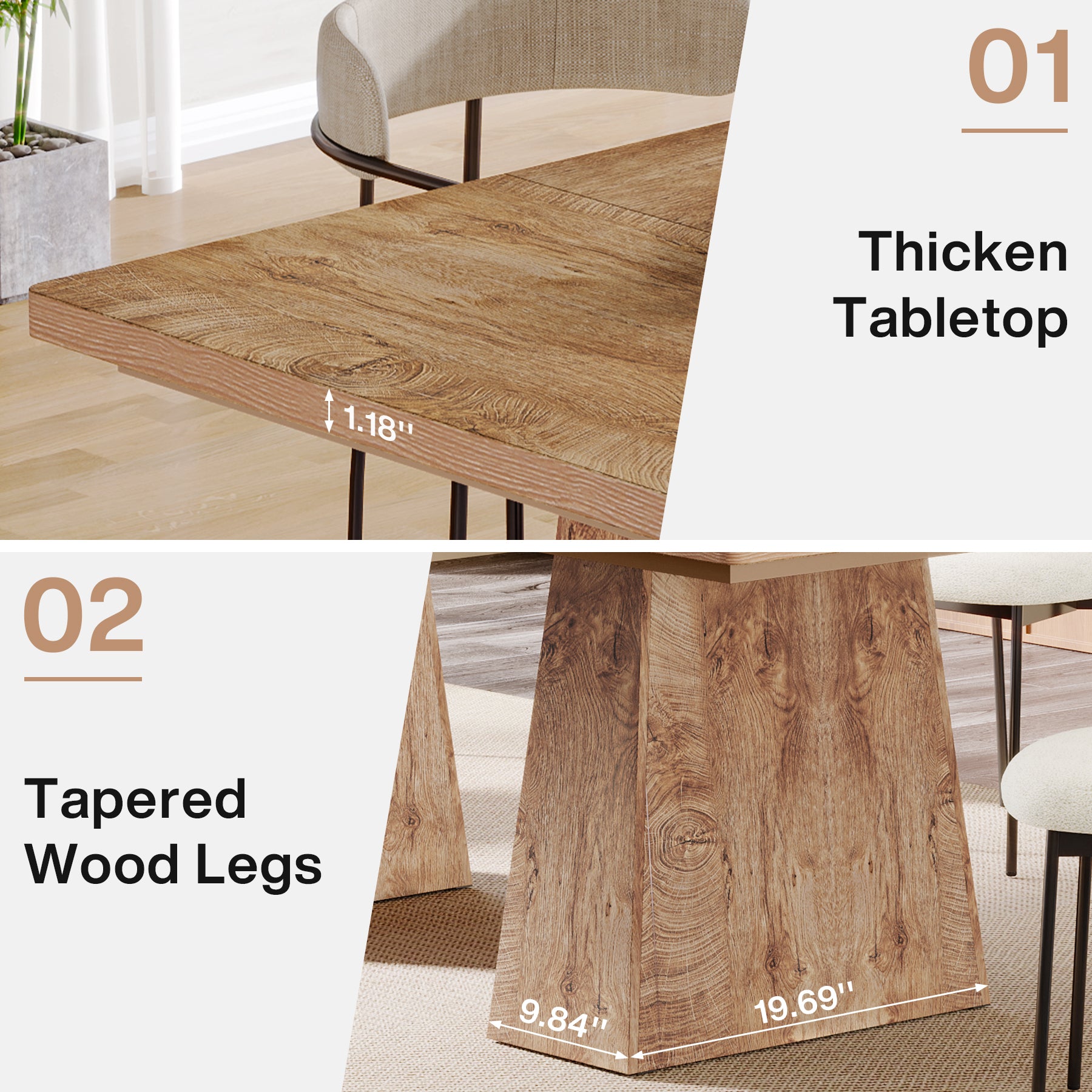 Tribesigns 63 Inch Dining Table for 6, Farmhouse Rectangular Kitchen Table with Double Pedestal for Dining Room