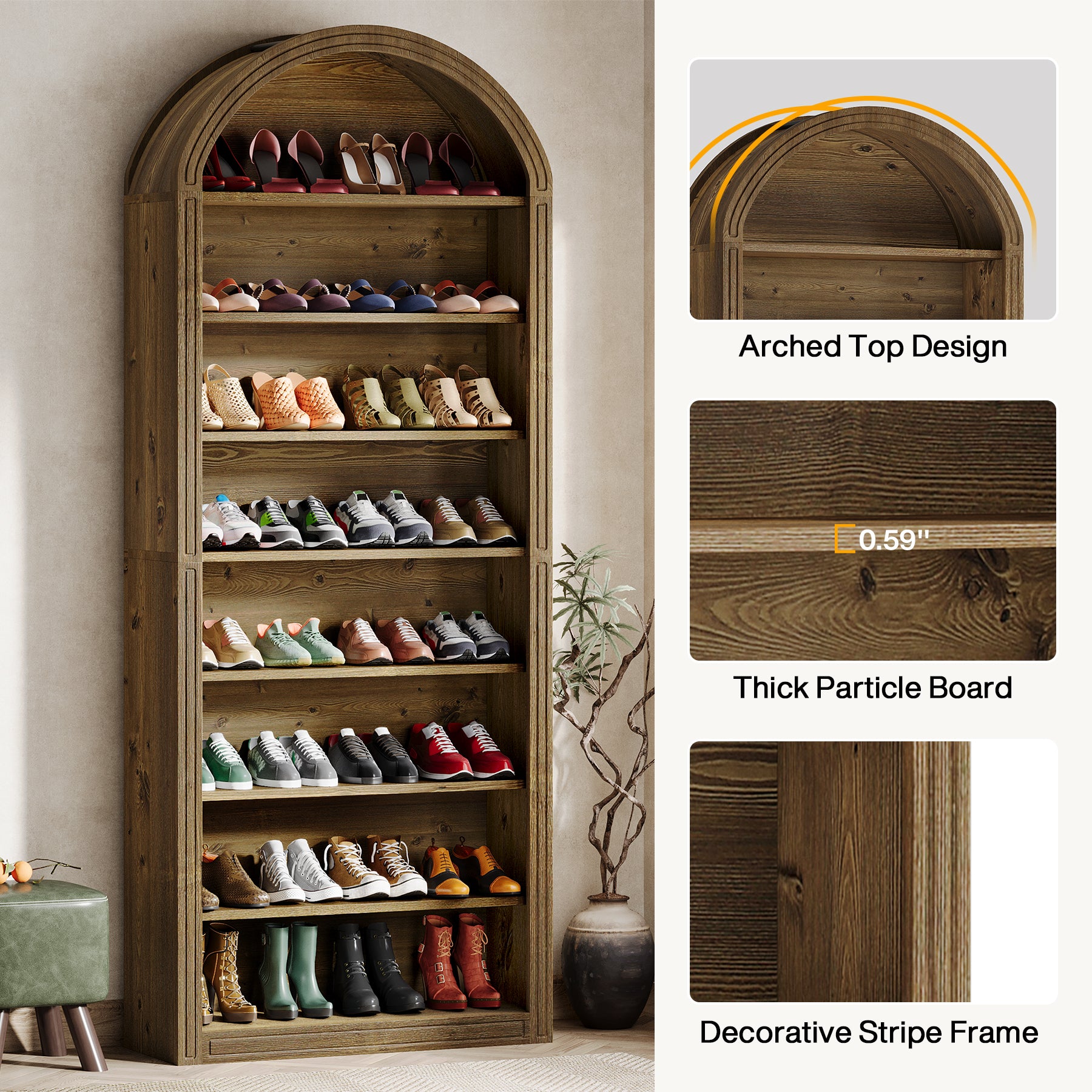 Tribesigns 8-Tier Shoe Storage Cabinet, Tall Wooden Shoe Rack for Entryway