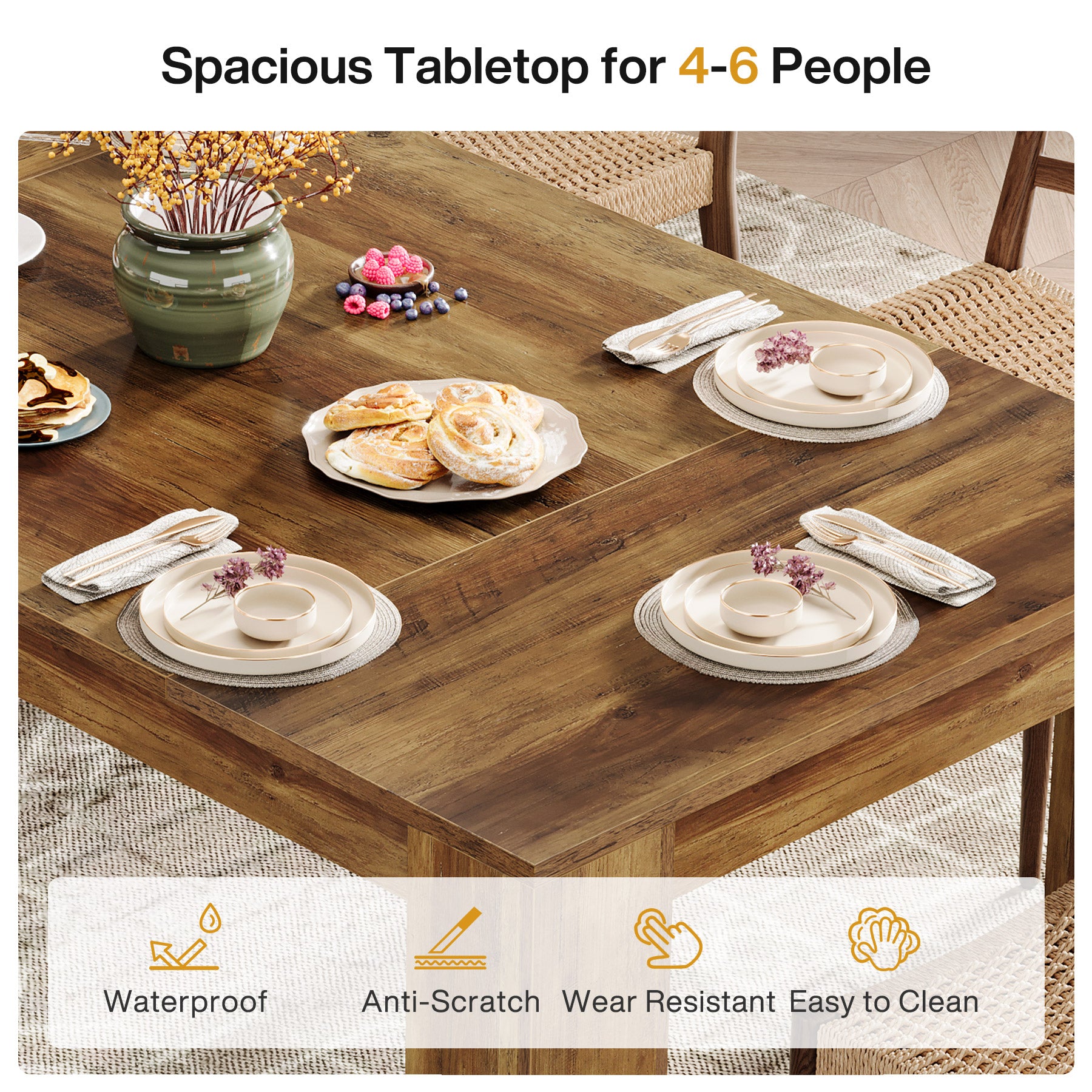 Tribesigns 63 Inch Dining Table, Rustic Farmhouse Wooden Kitchen Table for 4 to 6 People Home Dining