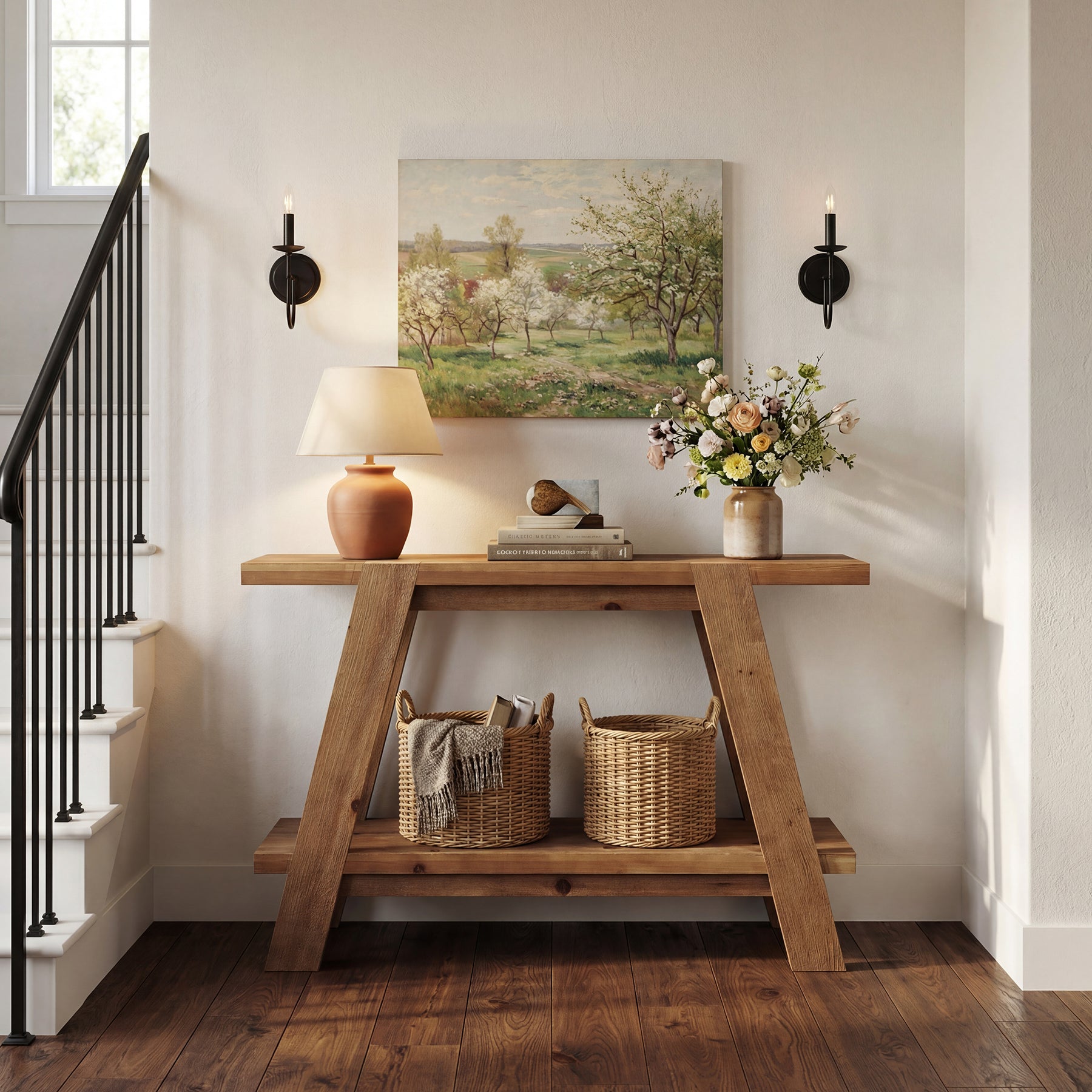 Tribesigns 43.3-Inch Solid Wood Console Table with 2-Tier Storage, Narrow Hallway Table for Entryway