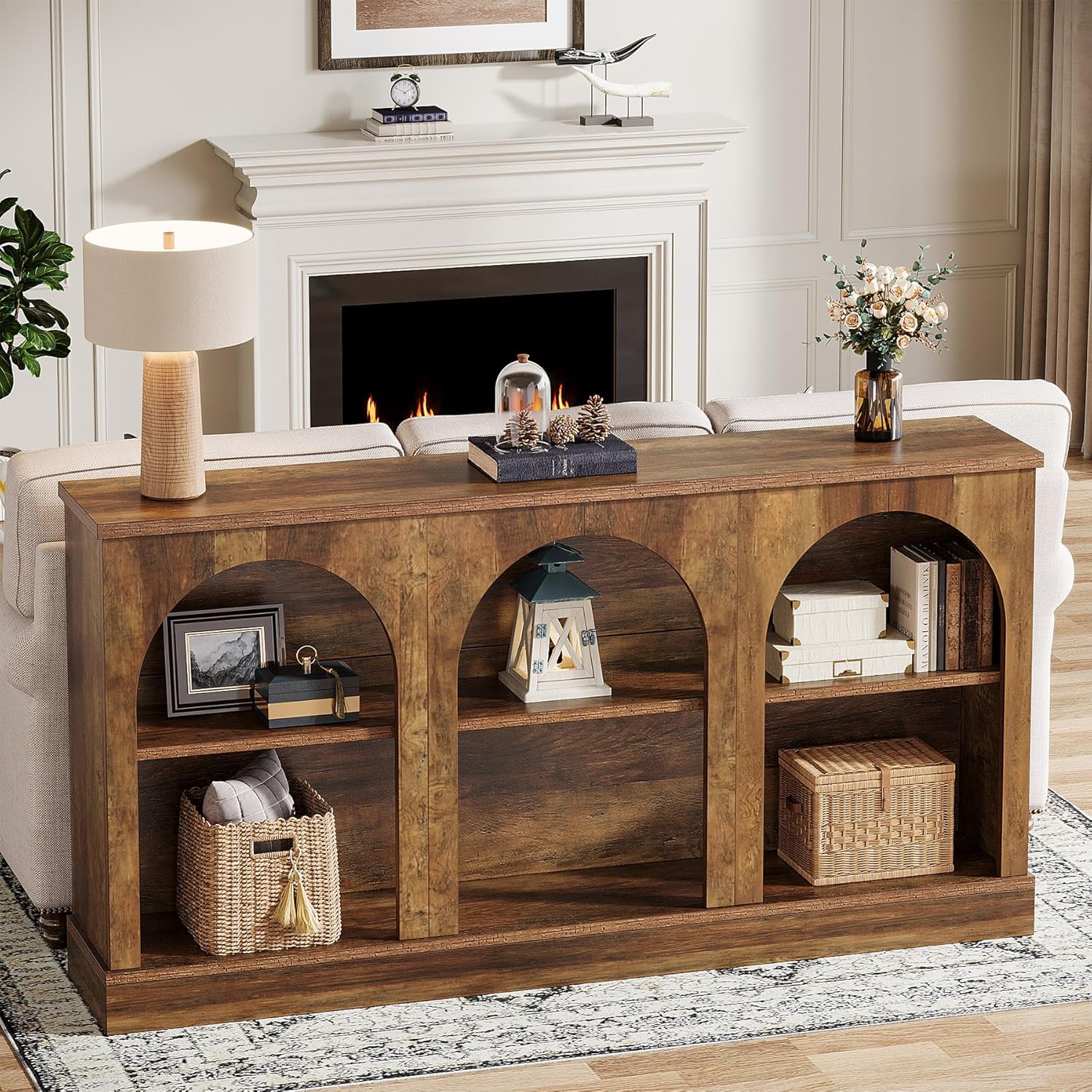 63" Farmhouse Console Table - 3-Tier Sofa Table w/Storage
