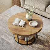 31.5-Inch Round Coffee Table with 2 Tiers and Storage, Farmhouse Wooden Center Table 3