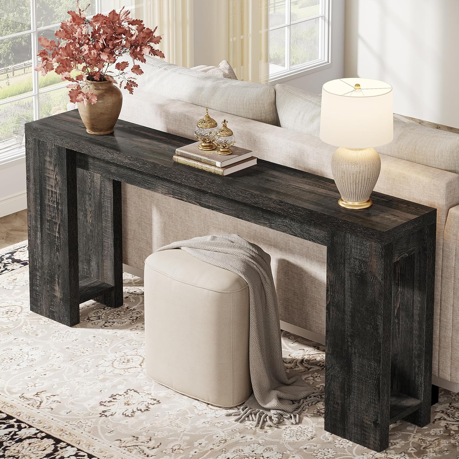 Tribesigns 63-Inch Extra Long Console Table, Narrow Sofa Table Behind Couch with Farmhouse Style for Living Room and Hallway